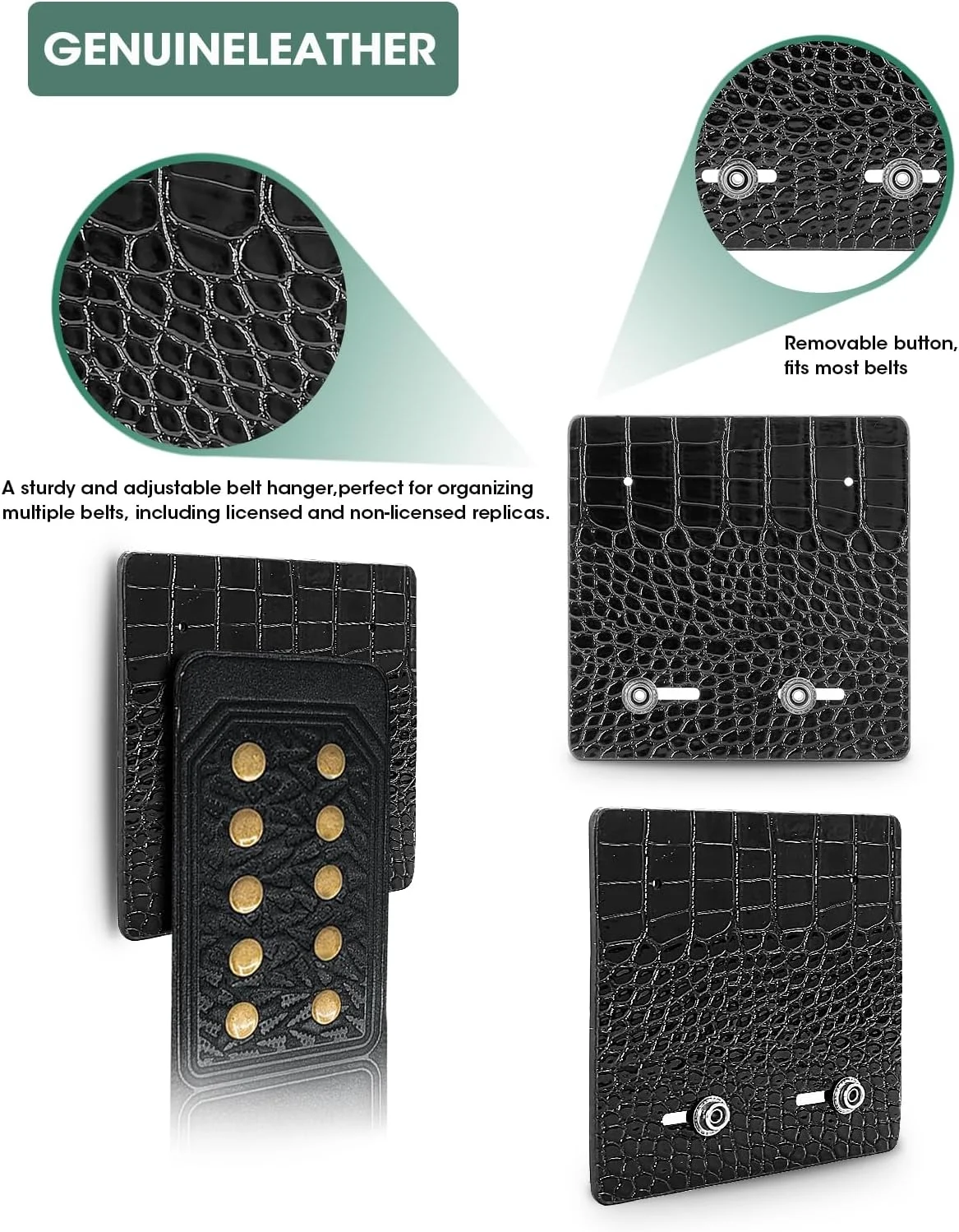 آویز دیواری کمربند قهرمانی کشتی آزنوم، آویز دیواری چرمی اصل، استند نمایش کمربند عنوان کشتی - دو عددی (مشکی)