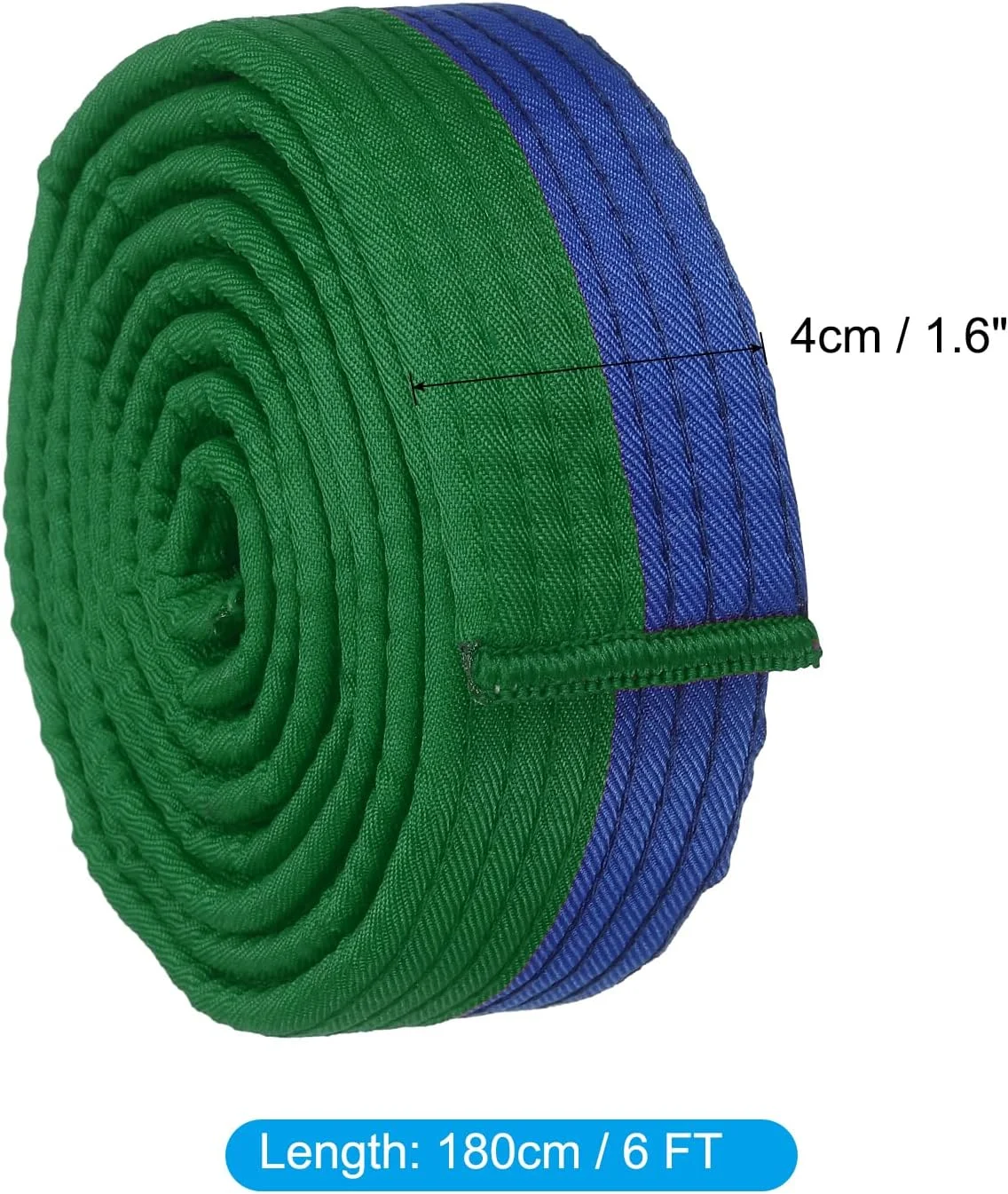 کمربند رنگی تکواندو، 4 سانتی متر در 180 سانتی متر، کمربند هنرهای رزمی جودو کاراته پلی استر برای تمرین مربیگری، سبز-آبی