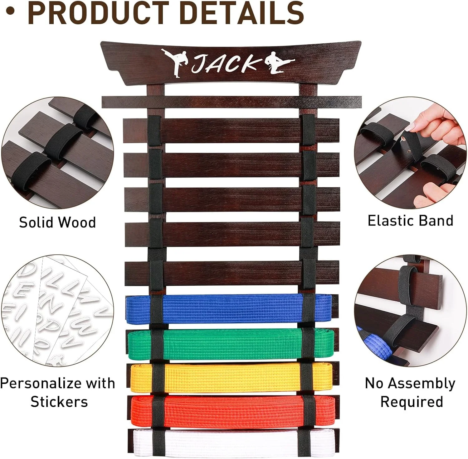 نگهدارنده کمربند کاراته با استیکر، نگهدارنده کمربند تکواندو، نمایشگر کمربند هنرهای رزمی، بدون نیاز به مونتاژ، آویز کمربند BJJ برای کودکان و بزرگسالان