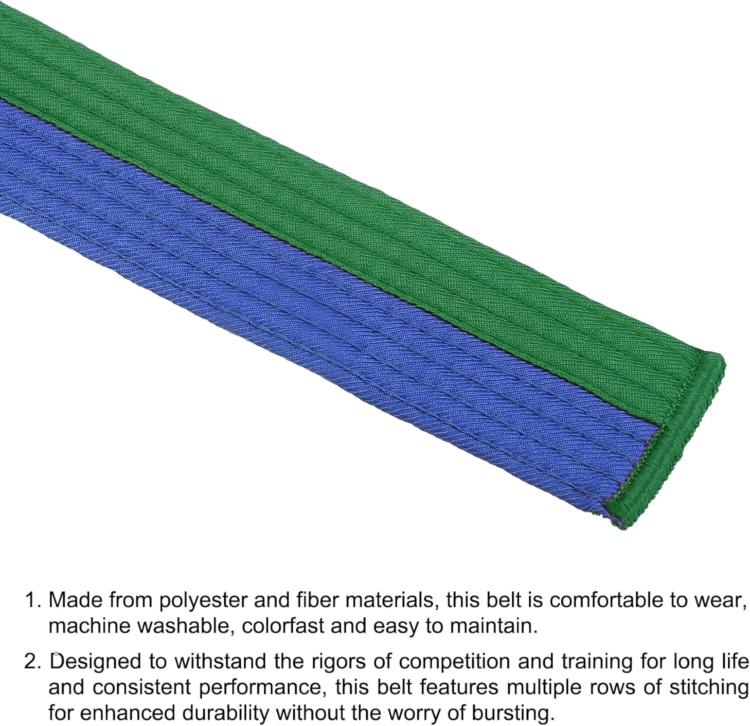 کمربند رنگی تکواندو، 4 سانتی متر در 180 سانتی متر، کمربند هنرهای رزمی جودو کاراته پلی استر برای تمرین مربیگری، سبز-آبی