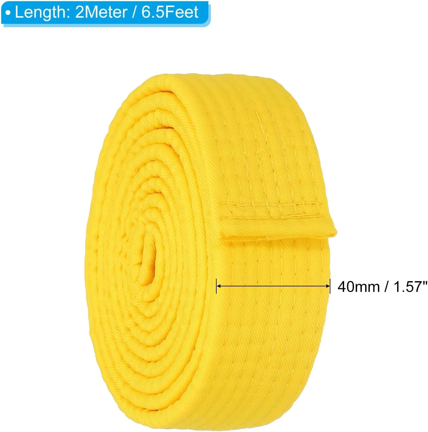 کمربند رنگی تکواندو، 4 سانتی متر در 2 متر، کمربند هنرهای رزمی جودو کاراته پلی استر برای تمرین مربی، زرد