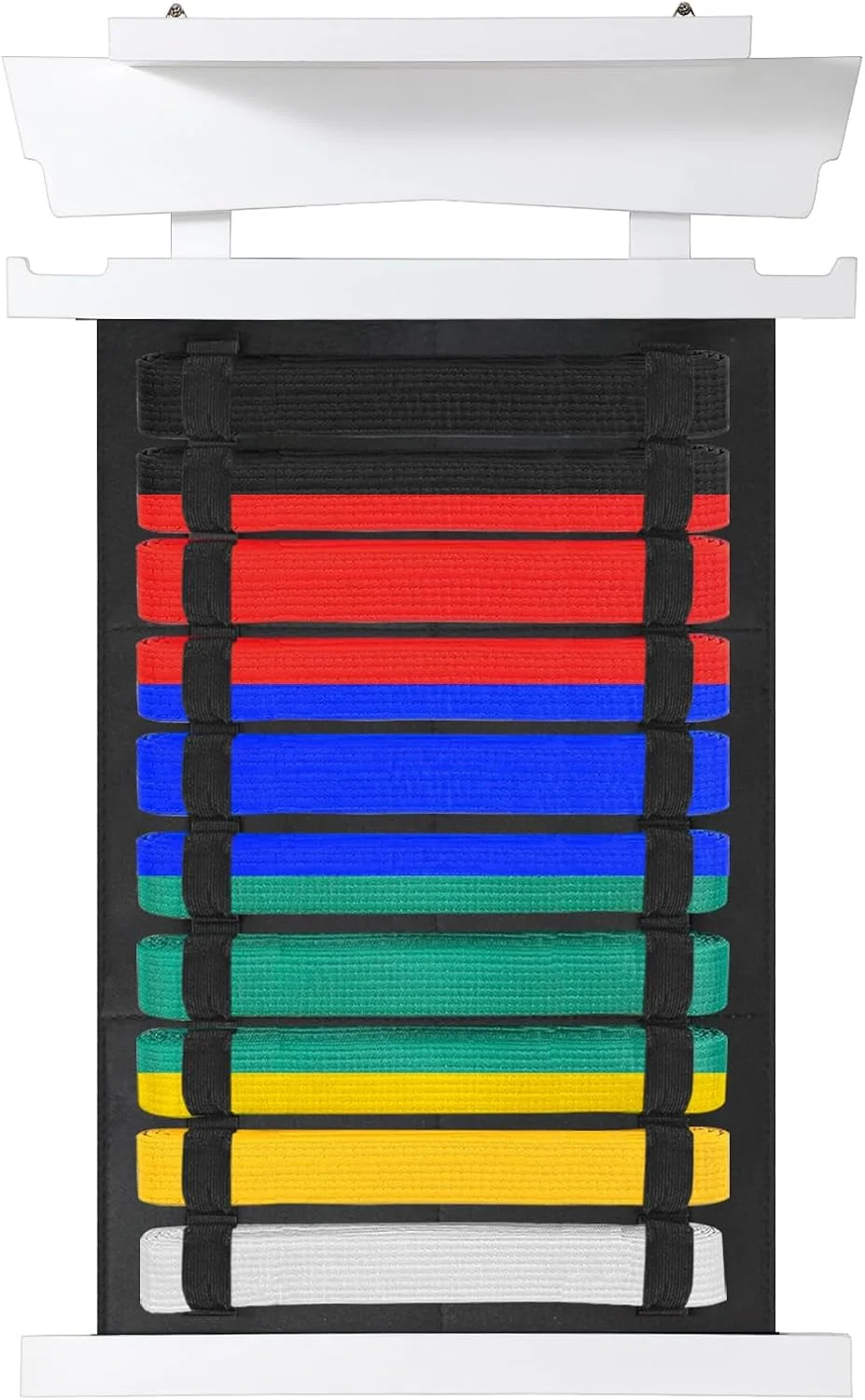 استند نمایش کمربند هنرهای رزمی سامناکان با ظرفیت 10 کمربند، سازمان دهنده کمربند هنرهای رزمی کاراته تکواندو، نگهدارنده مدال کمربند دیواری همراه با قفسه برای هنرجویان هنرهای رزمی کاراته تکواندو (بدون کمربند)