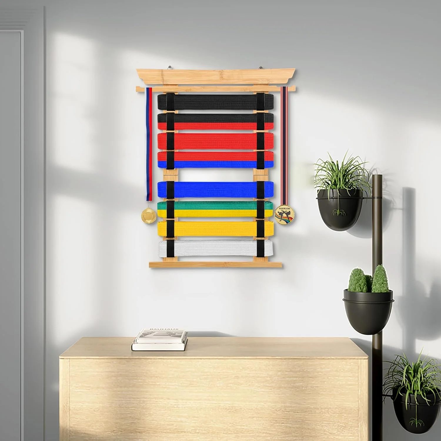 نگهدارنده کمربند هنرهای رزمی SUMNACON، سازمان دهنده کمربند کاراته تکواندو، قفسه نمایش کمربند هنرهای رزمی، نگهدارنده مدال کمربند برای هنرجویان هنرهای رزمی کاراته تکواندو (بدون کمربند)