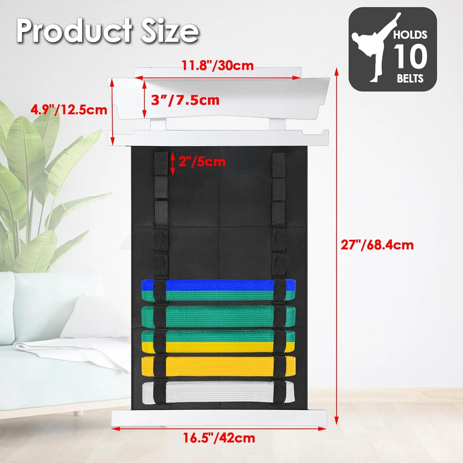 استند نمایش کمربند هنرهای رزمی سامناکان با ظرفیت 10 کمربند، سازمان دهنده کمربند هنرهای رزمی کاراته تکواندو، نگهدارنده مدال کمربند دیواری همراه با قفسه برای هنرجویان هنرهای رزمی کاراته تکواندو (بدون کمربند)