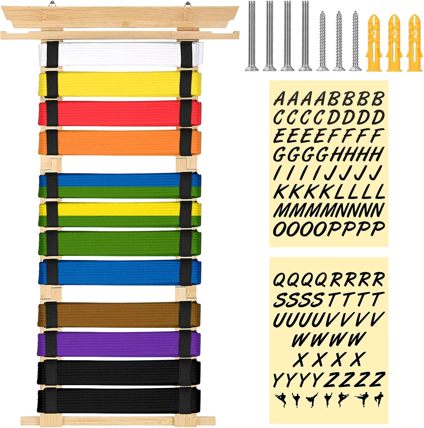 نگهدارنده کمربند هنرهای رزمی سامناکان برای 12 کمربند، بامبو، قابل جابجایی، استند کمربند تکواندو، نصب دیواری، نمایش کمربند برای مدال، جودو، کاراته، نینجوتسو، به عنوان هدیه شخصی، رنگ طبیعی