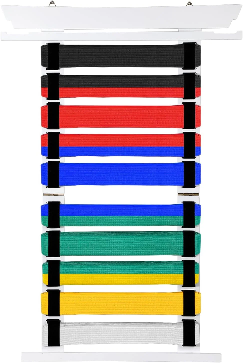 نگهدارنده کمربند هنرهای رزمی بامبو سفید 10 تایی SUMNACON، سازمان دهنده کمربند کاراته تکواندو، قفسه نمایش کمربند هنرهای رزمی دیواری، نگهدارنده نمایش مدال کمربند برای کارآموزان کاراته تکواندو (بدون کمربند)