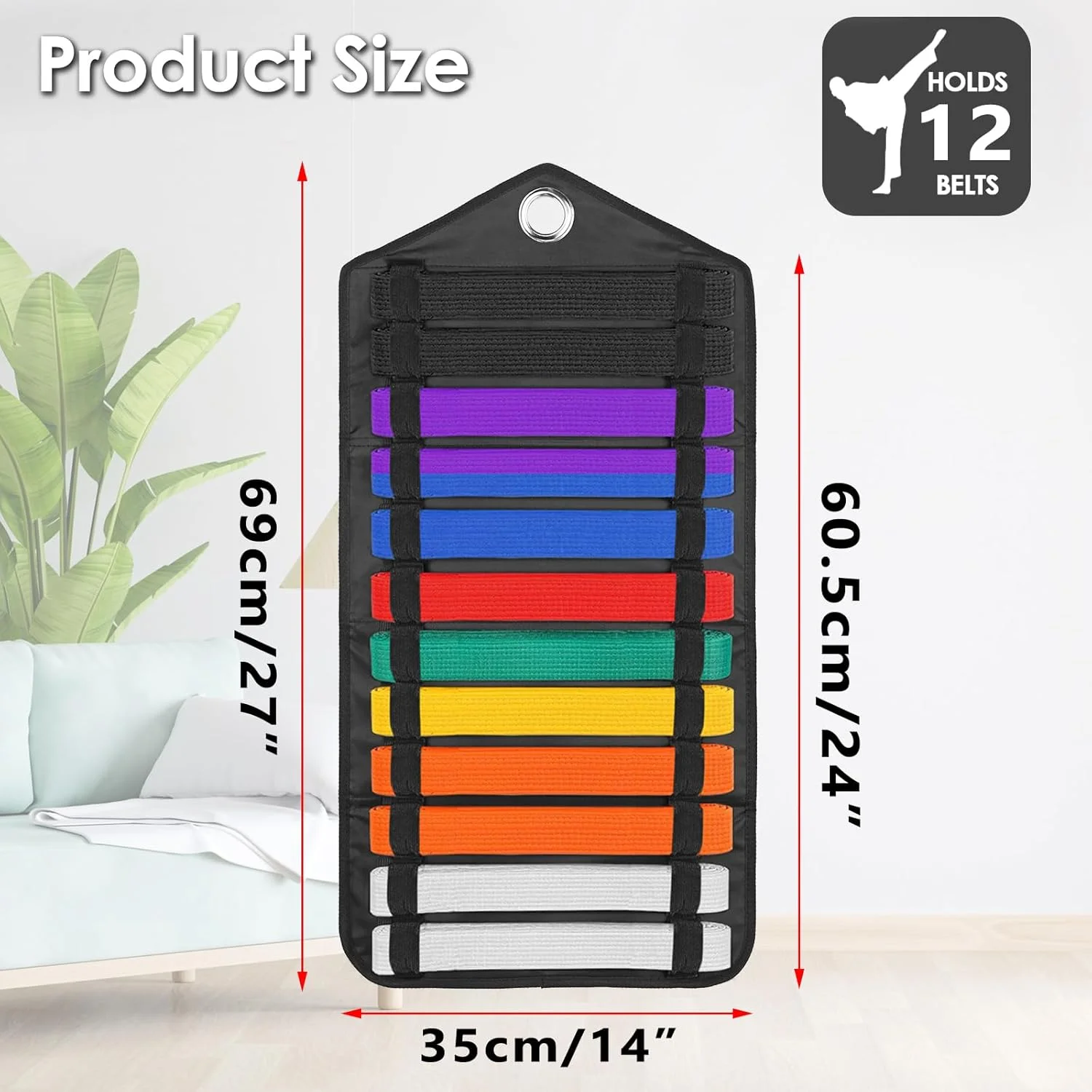 نگهدارنده کمربند هنرهای رزمی سامناکن، قفسه نمایش 12 کمربند مشکی، آویز دیواری کاراته تکواندو، سازمان دهنده کمربند هنرهای رزمی، چوب لباسی کمربند برای کارآموزان کاراته تکواندو (بدون کمربند)