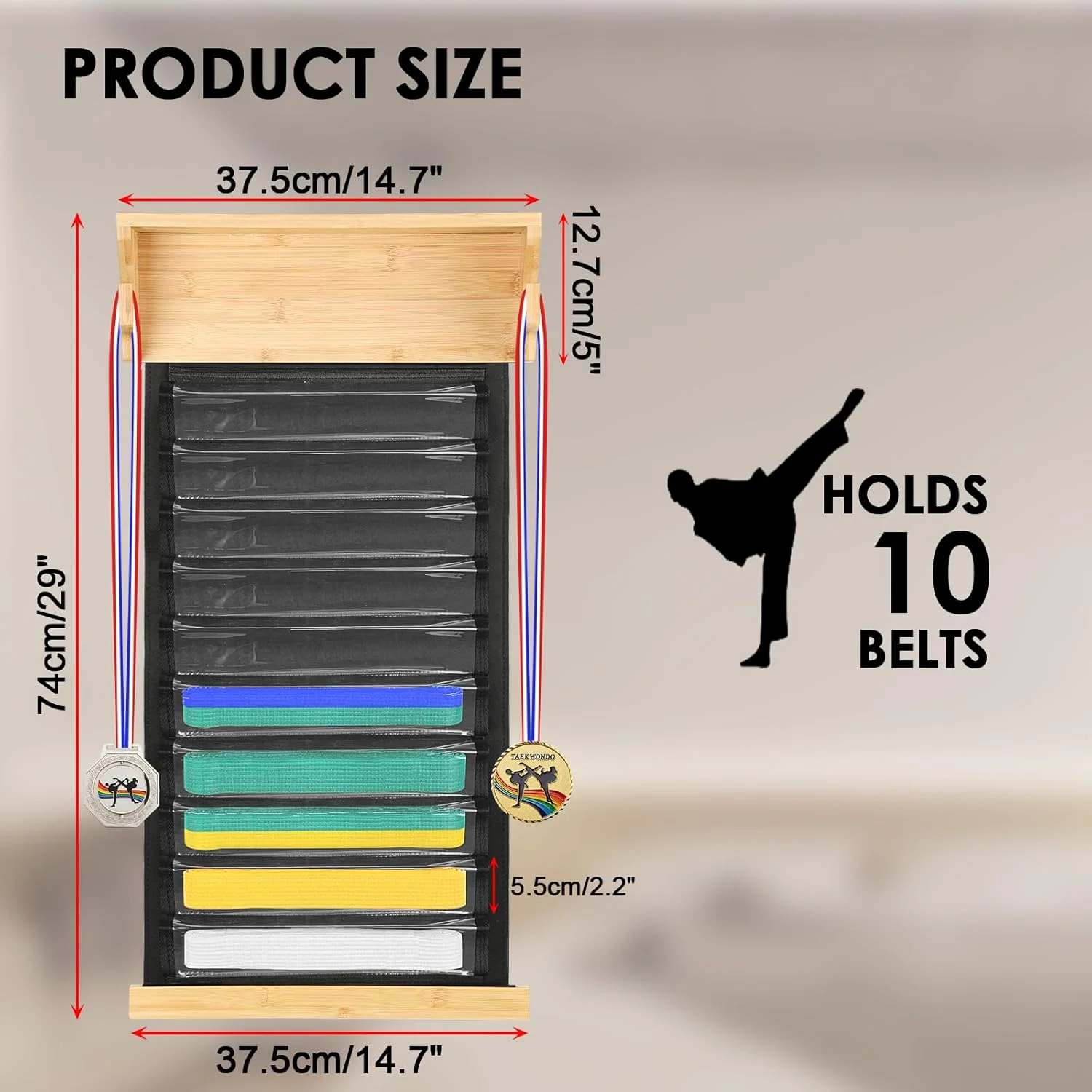 نگهدارنده کمربند هنرهای رزمی SUMNACON با آویز مدال، نگهدارنده کمربند تکواندو کاراته ضد گرد و غبار با قفسه جایزه برای هنرجوی جوجیتسو (بدون کمربند)