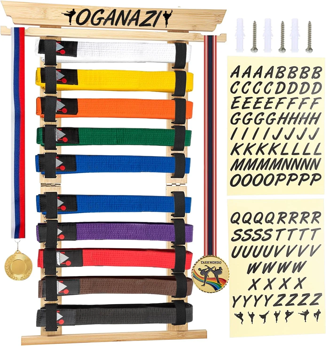 نگهدارنده کمربند هنرهای رزمی SUMNACON برای 10 کمربند، استند کمربند تکواندو بامبو، نمایشگر کمربند دیواری برای مدال، کمربند جودو، کمربند کاراته، کمربند نینجوتسو به عنوان هدیه شخصی (بدون کمربند)