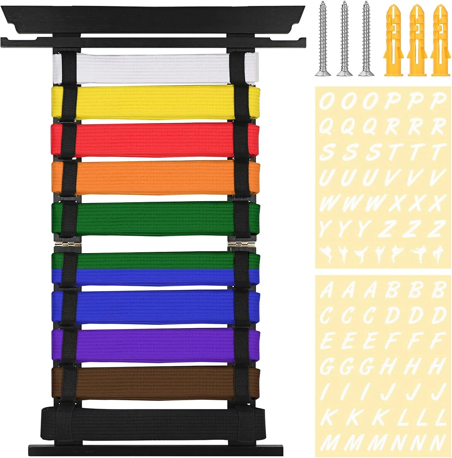 نگهدارنده کمربند هنرهای رزمی بامبو مشکی 10 کمربنده، سازمان دهنده کمربند کاراته تکواندو، قفسه نمایش کمربند هنرهای رزمی دیواری، نگهدارنده نمایش مدال کمربند برای کارآموزان کاراته تکواندو (بدون کمربند)