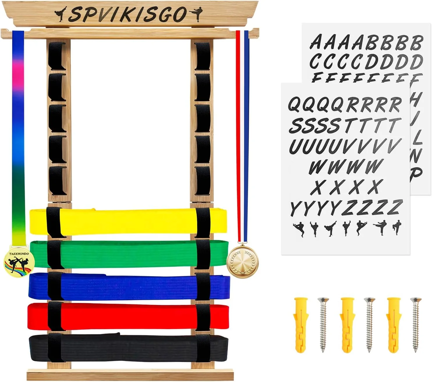 استند نمایش کمربند کاراته، استند نمایش کمربند تکواندو با استیکر و قلاب مدال، بدون نیاز به مونتاژ برای کمربند جیو جیتسو، کمربند BJJ، نمایش کمربند هنرهای رزمی استند نمایش کمربند کاراته، استند نمایش کمربند تکواندو با استیکر و قلاب مدال، بدون نیاز به مونتاژ برای کمربند جیو جیتسو، کمربند BJJ، نمایش کمربند هنرهای رزمی