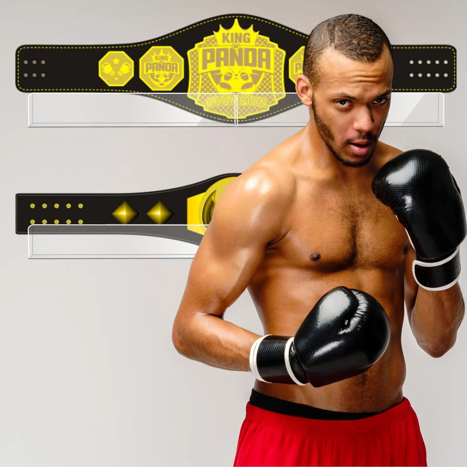 پایه نگهدارنده کمربند افقی اکریلیک، مناسب برای نمایش کمربندهای قهرمانی کشتی، کاراته، فوتبال، بوکس، هنرهای رزمی، ورزش های قهرمانی و سایر کمربندهای مشابه