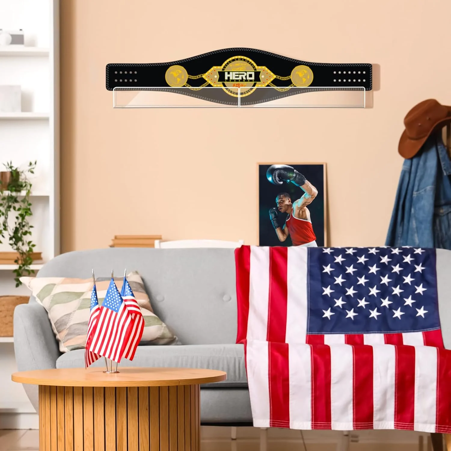 پایه نگهدارنده کمربند افقی اکریلیک، مناسب برای نمایش کمربندهای قهرمانی کشتی، کاراته، فوتبال، بوکس، هنرهای رزمی، ورزش های قهرمانی و سایر کمربندهای مشابه