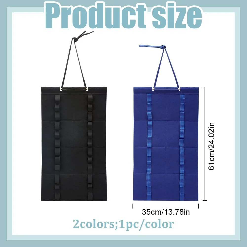 قفسه نمایش کمربند کاراته PLIGREAT، بسته 2 عددی، قفسه نمایش 12 کمربند تکواندو، سازمان دهنده کمربند هنرهای رزمی نمدی با قاب چوبی برای هنرجویان هنرهای رزمی، مشکی و آبی