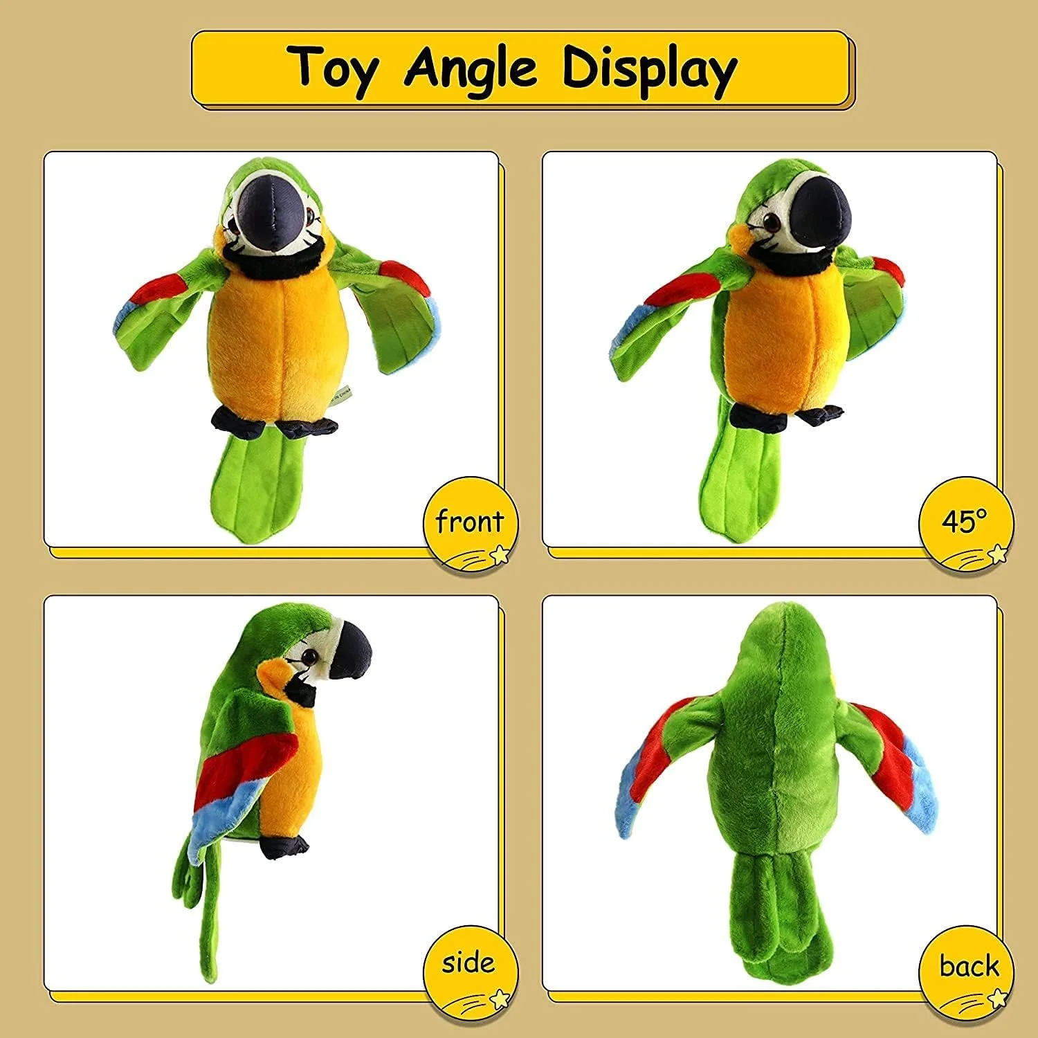 طوطی سخنگو ECVV Showay، پرنده الکترونیکی ضبط و تکرار صدا، اسباب بازی پولیشی پرنده با بال های متحرک، هدیه تولد برای کودکان