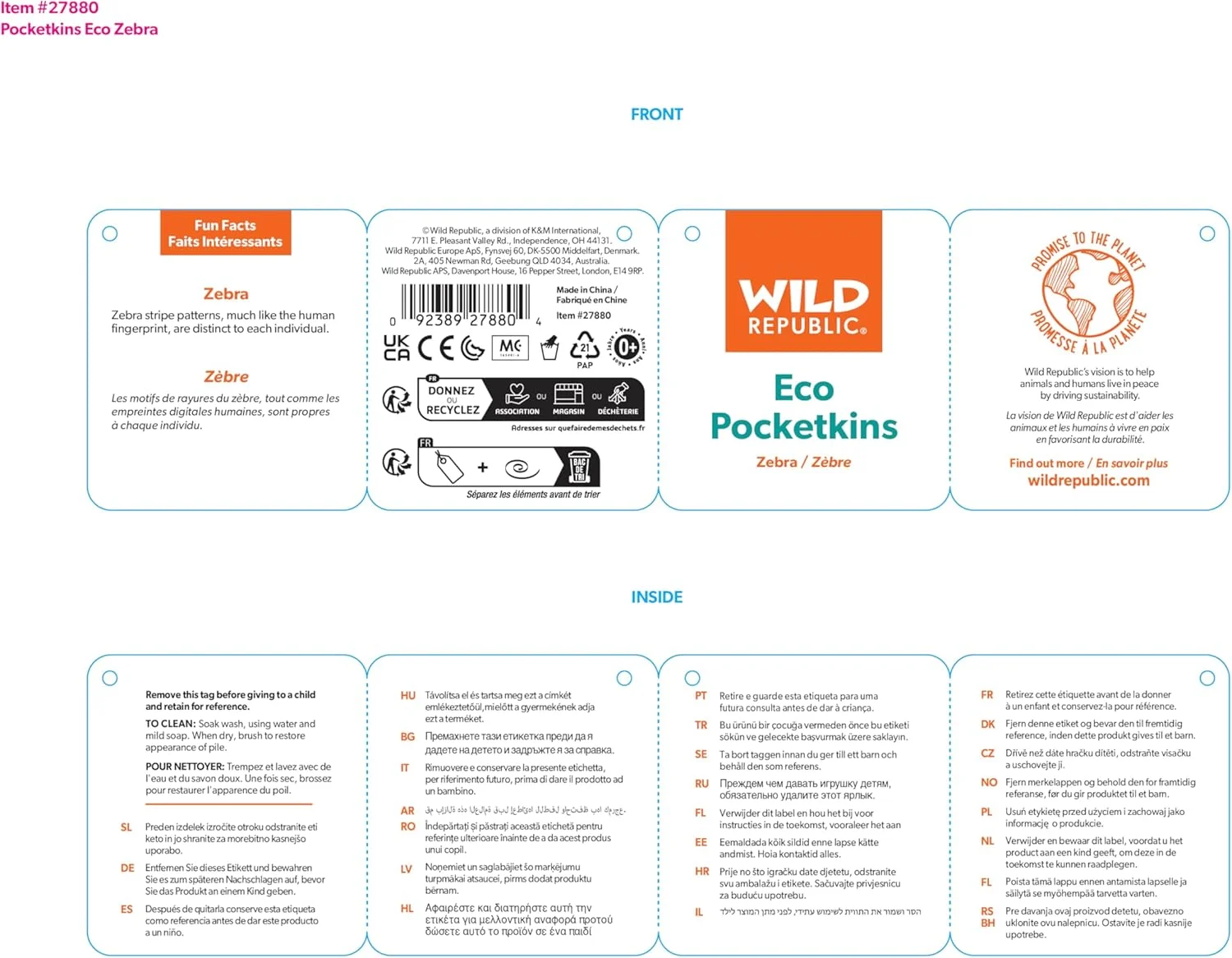 Wild Republic Pocketkins Eco گورخر، حیوان عروسکی، 5 اینچ، اسباب بازی پولیشی، ساخته شده از مواد بازیافتی، سازگار با محیط زیست Wild Republic Pocketkins Eco گورخر، حیوان عروسکی، 5 اینچ، اسباب بازی پولیشی، ساخته شده از مواد بازیافتی، سازگار با محیط زیست