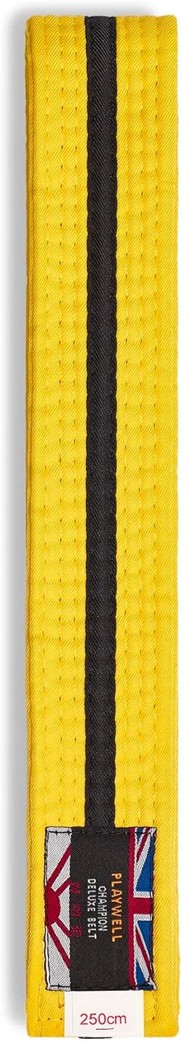 کمربند رنگی هنرهای رزمی Playwell از جنس کتان با نوار مشکی - (کاراته، جودو، تکواندو)