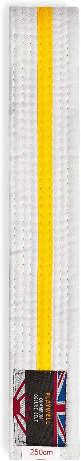 کمربند سفید هنرهای رزمی Playwell از جنس پنبه با نوار رنگی - (کاراته، جودو، تکواندو)