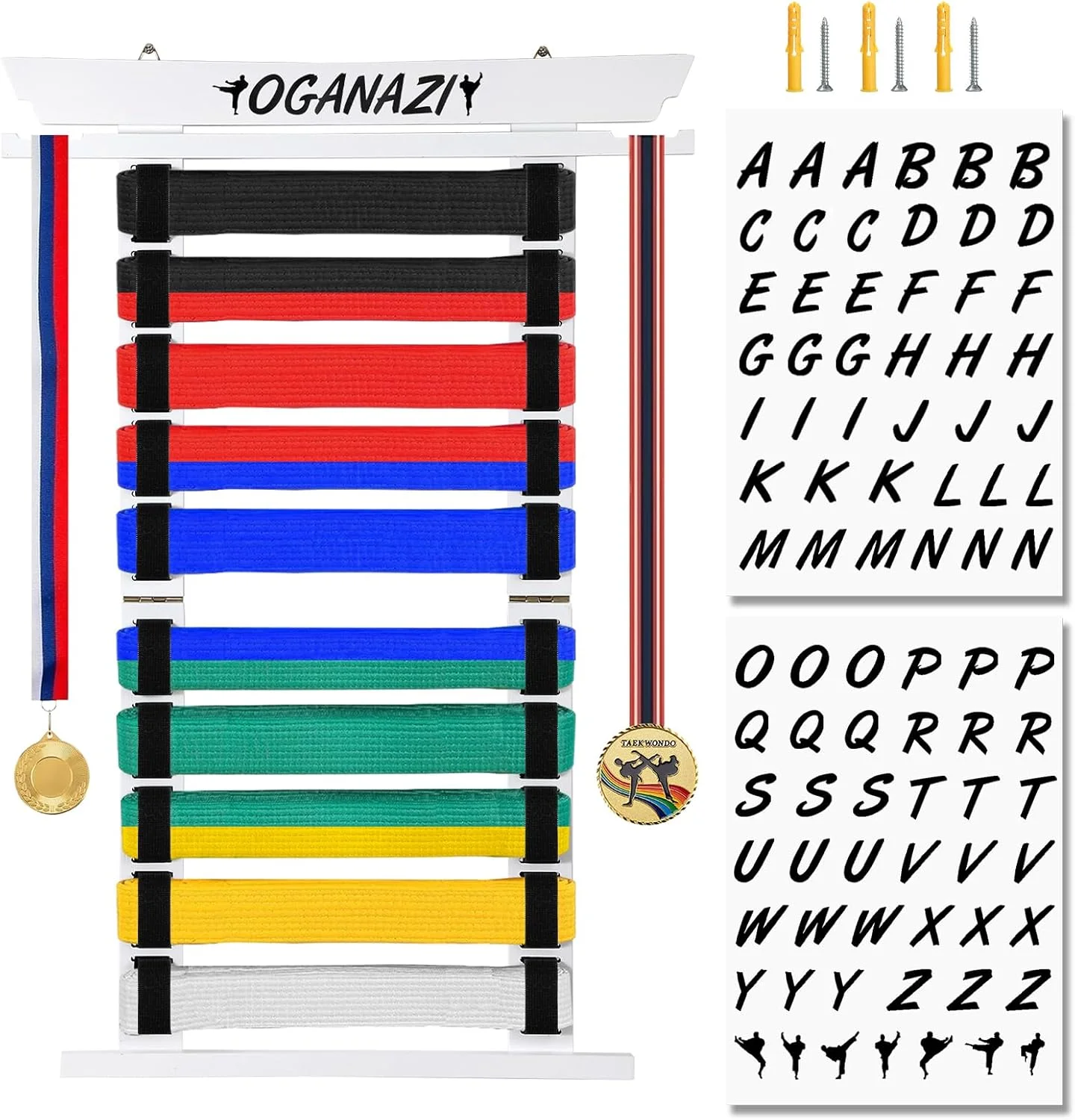OGANAZI استند نمایش کمربند کاراته، از جنس بامبو و نمد، مناسب هنرهای رزمی تکواندو، سفید