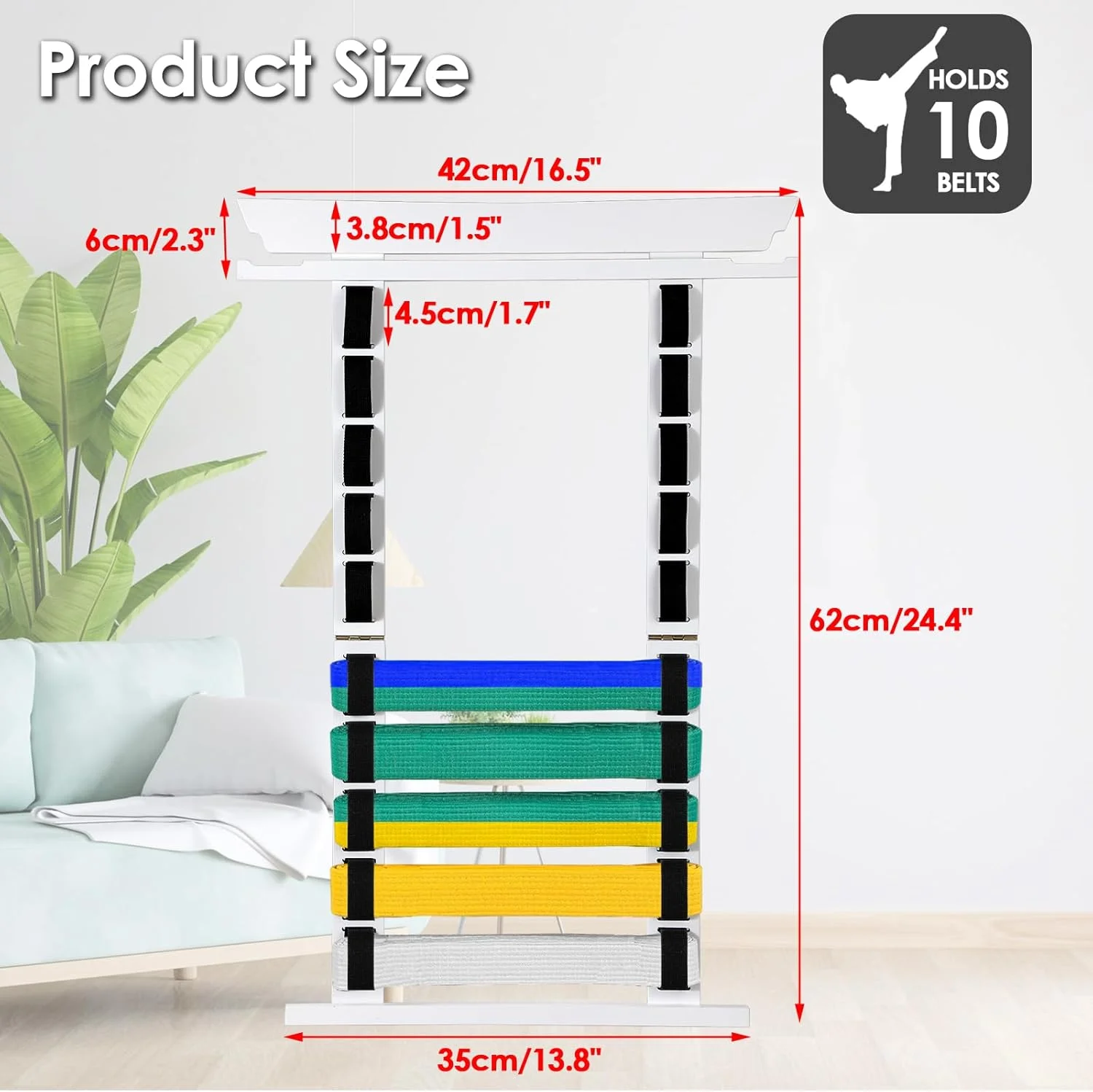 OGANAZI استند نمایش کمربند کاراته، از جنس بامبو و نمد، مناسب هنرهای رزمی تکواندو، سفید OGANAZI استند نمایش کمربند کاراته، از جنس بامبو و نمد، مناسب هنرهای رزمی تکواندو، سفید