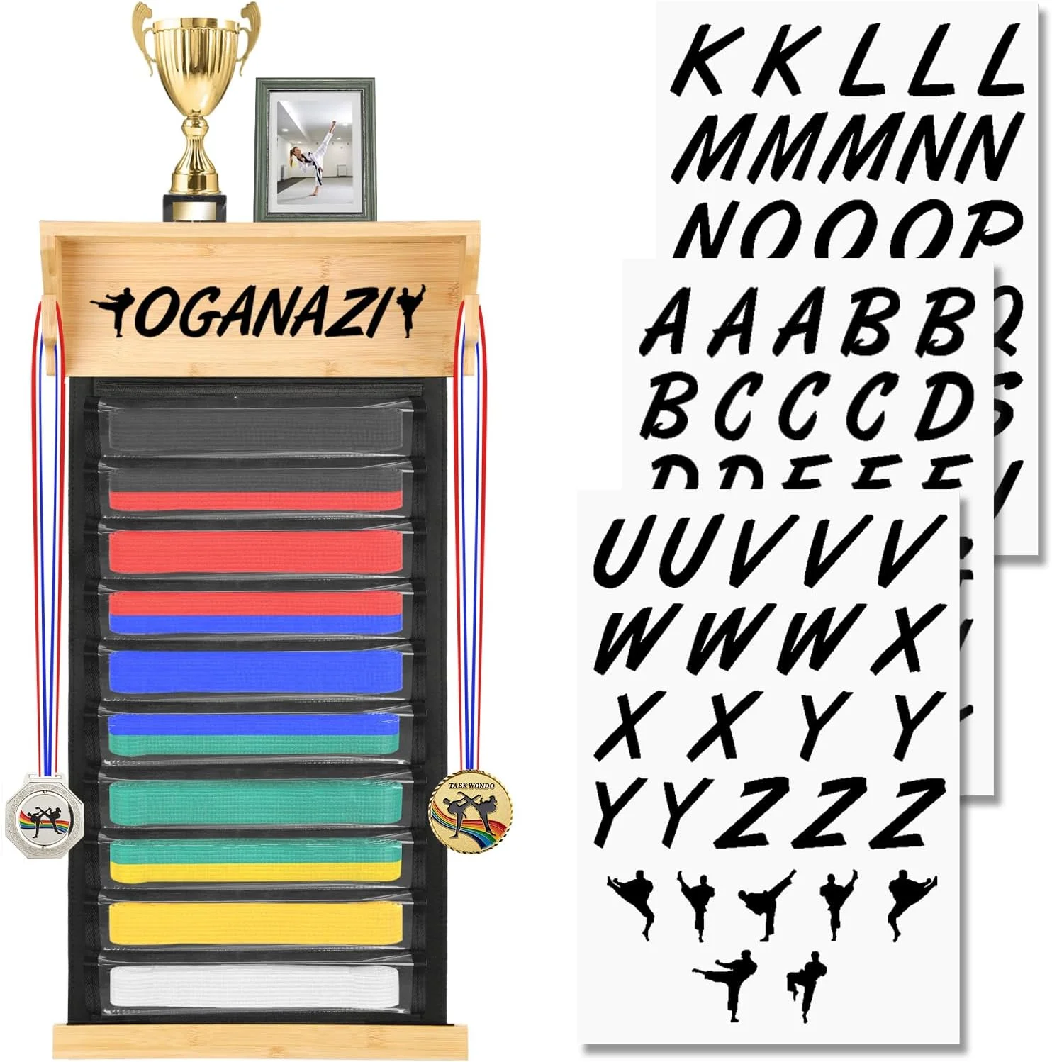 استند نمایش کمربند کاراته، جای مدال برای BJJ، جیو جیتسو، تکواندو، استند نمایش کمربند هنرهای رزمی با آویز مدال، استند نمایش کمربند تکواندو با جایزه/عکس