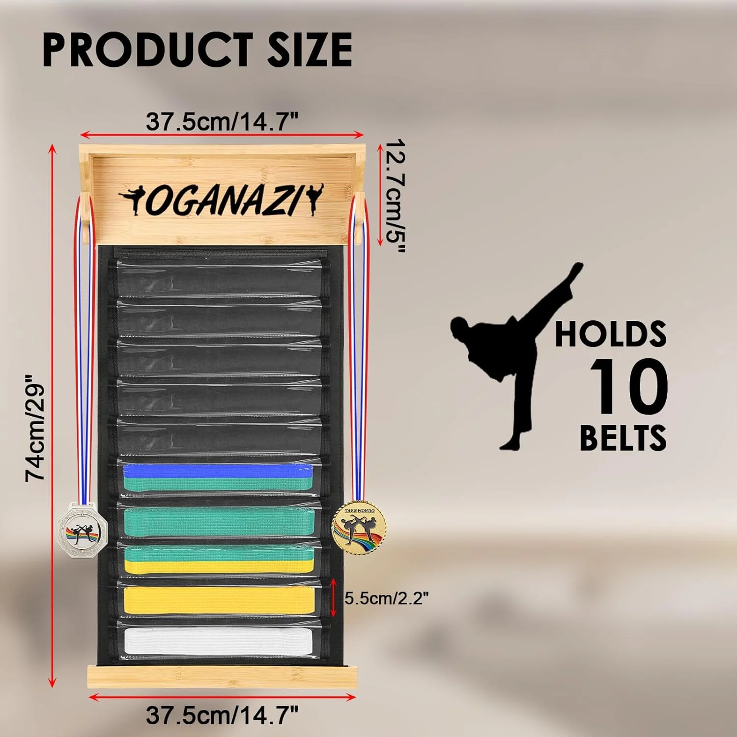 استند نمایش کمربند کاراته، جای مدال برای BJJ، جیو جیتسو، تکواندو، استند نمایش کمربند هنرهای رزمی با آویز مدال، استند نمایش کمربند تکواندو با جایزه/عکس