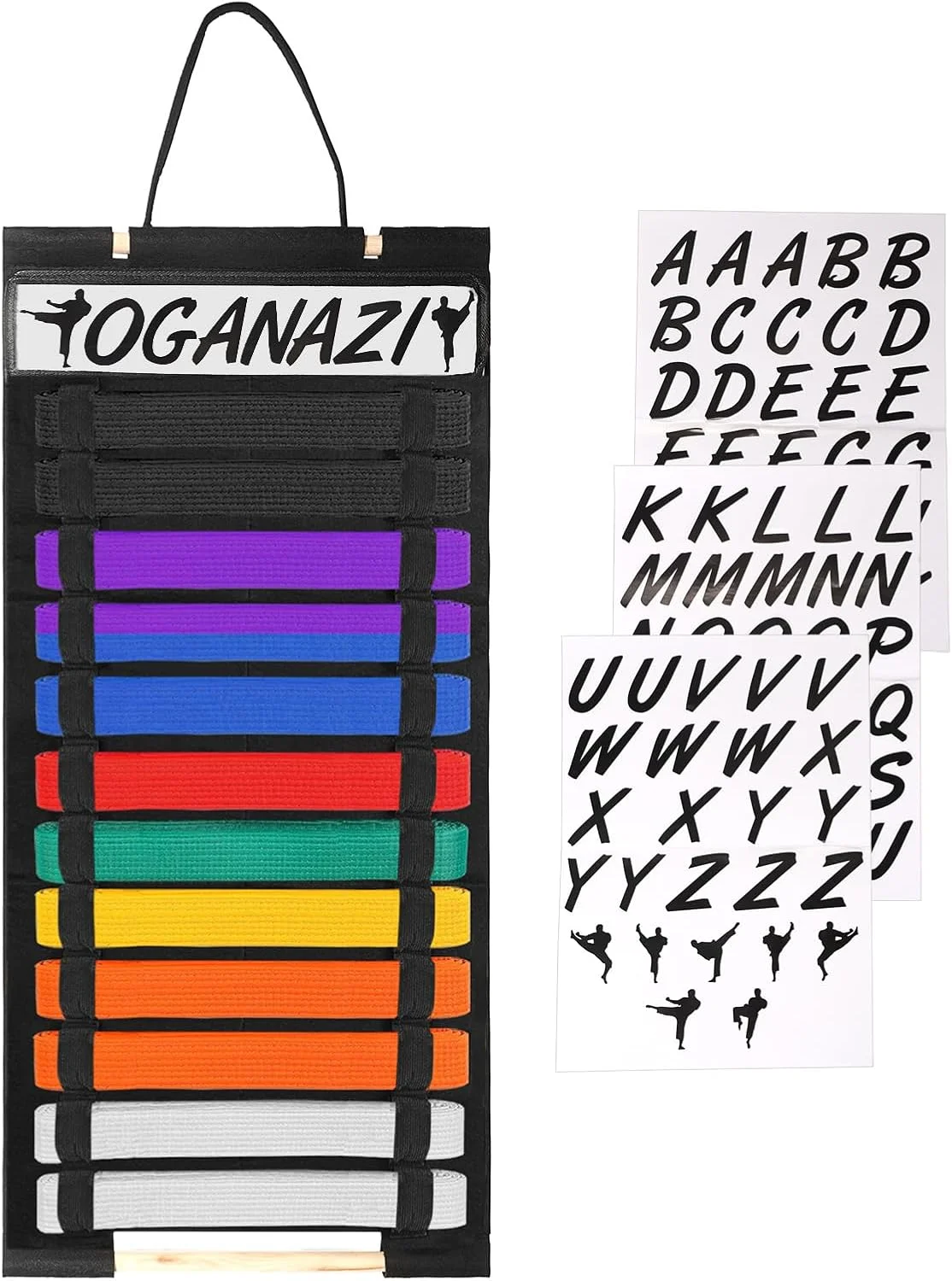 نگهدارنده کمربند هنرهای رزمی OGANAZI - سازمان دهنده 12 کمربند هنرهای رزمی با برچسب های شخصی سازی شده