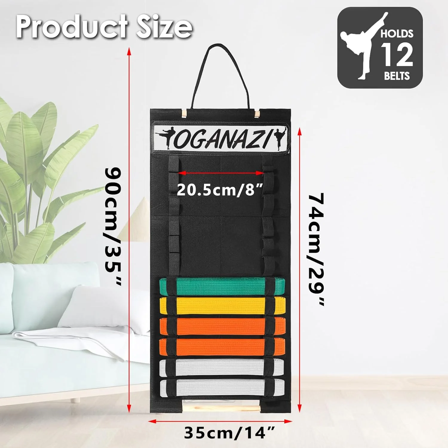 نگهدارنده کمربند هنرهای رزمی OGANAZI - سازمان دهنده 12 کمربند هنرهای رزمی با برچسب های شخصی سازی شده