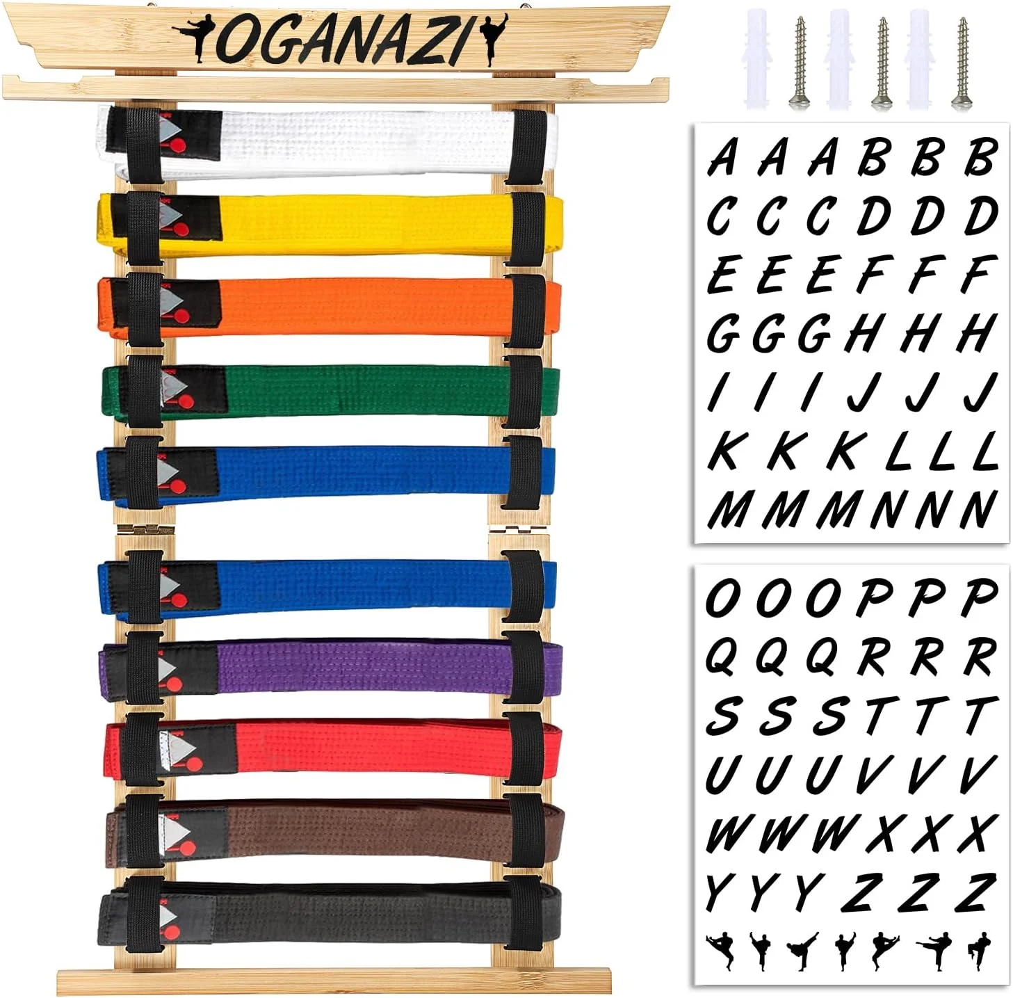 نگهدارنده کمربند کاراته OGANAZI با استیکرهای شخصی‌سازی‌شده، نگهدارنده کمربند تکواندو با جای مدال جانبی، نگهدارنده کمربند هنرهای رزمی کشی برای تکواندو، کاراته، هدایای BJJ