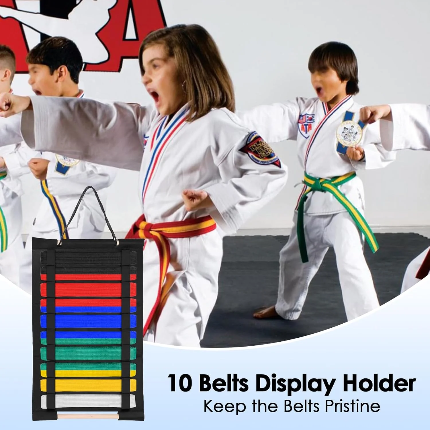 نگهدارنده کمربند هنرهای رزمی OGANAZI با ظرفیت 10 کمربند - نمد مشکی برای کاراته، تکواندو، جیو جیتسو و BJJ مناسب برای هنرجویان هنرهای رزمی