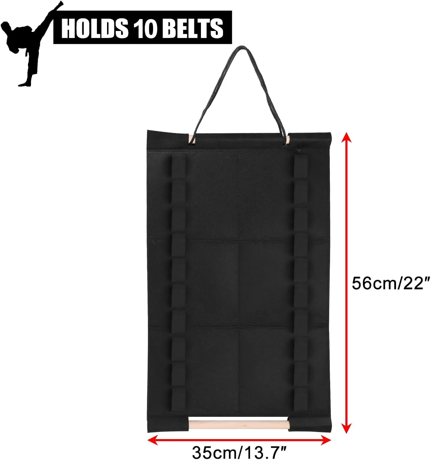 نگهدارنده کمربند هنرهای رزمی OGANAZI با ظرفیت 10 کمربند - نمد مشکی برای کاراته، تکواندو، جیو جیتسو و BJJ مناسب برای هنرجویان هنرهای رزمی