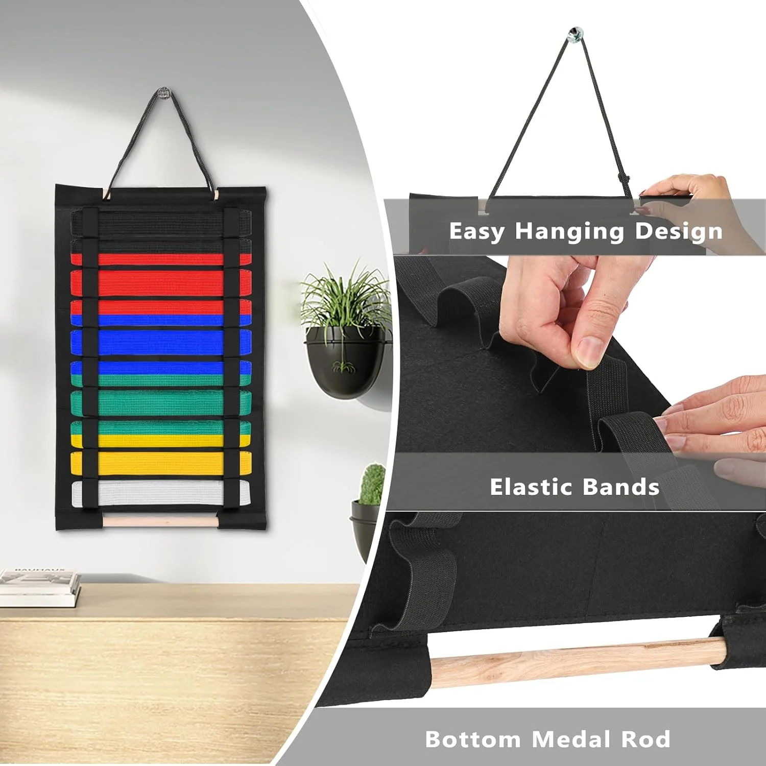 نگهدارنده کمربند هنرهای رزمی OGANAZI با ظرفیت 10 کمربند - نمد مشکی برای کاراته، تکواندو، جیو جیتسو و BJJ مناسب برای هنرجویان هنرهای رزمی