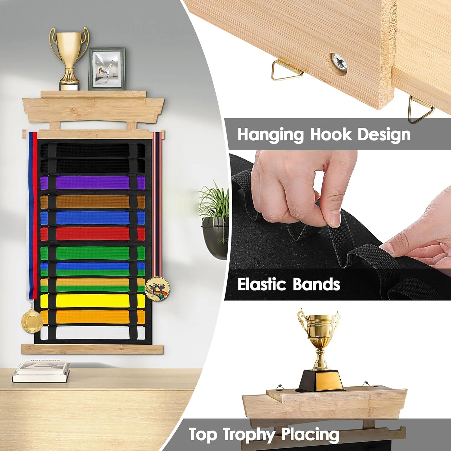 نگهدارنده کمربند کاراته OGANAZI با استیکرهای شخصیسازی شده، نگهدارنده کمربند تکواندو با قفسه جایزه بامبو، نگهدارنده کمربند هنرهای رزمی نمدی برای تکواندو، کاراته، هدایای BJJ نگهدارنده کمربند کاراته OGANAZI با استیکرهای شخصیسازی شده، نگهدارنده کمربند تکواندو با قفسه جایزه بامبو، نگهدارنده کمربند هنرهای رزمی نمدی برای تکواندو، کاراته، هدایای BJJ