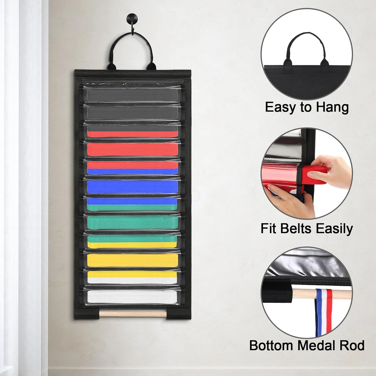 نگهدارنده کمربند هنرهای رزمی آویزان OGANAZI - سازمان دهنده 12 کمربند هنرهای رزمی ضد گرد و غبار برای نمایش کمربندهای کاراته، تکواندو، جیو جیتسو و BJJ نگهدارنده کمربند هنرهای رزمی آویزان OGANAZI - سازمان دهنده 12 کمربند هنرهای رزمی ضد گرد و غبار برای نمایش کمربندهای کاراته، تکواندو، جیو جیتسو و BJJ