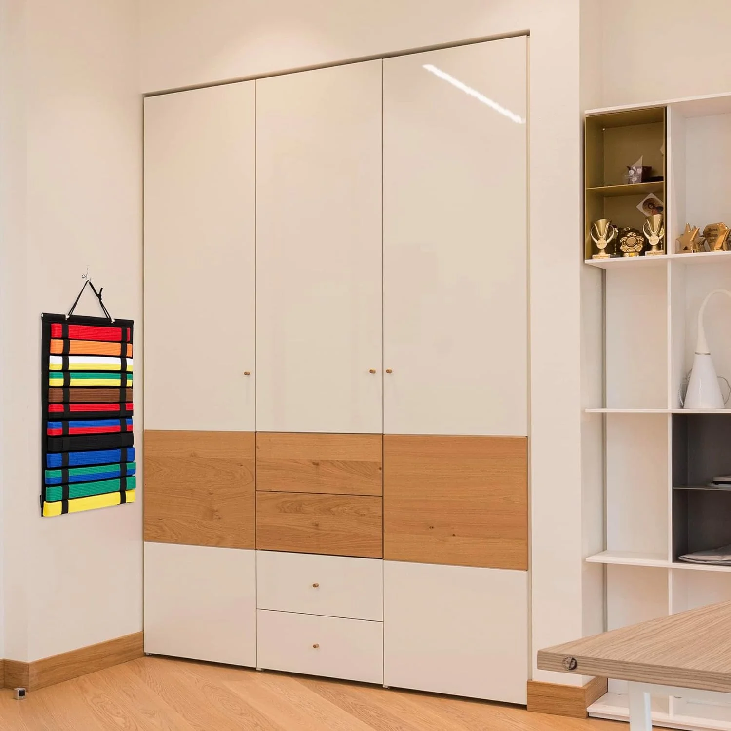 نگهدارنده کمربند هنرهای رزمی KWSLIN، نمایشگر کمربند هنرهای رزمی، قفسه با ظرفیت 12 کمربند، نمایشگر کمربند با حلقه های کشسان برای هنرجویان هنرهای رزمی (62 * 25 سانتی متر) نگهدارنده کمربند هنرهای رزمی KWSLIN، نمایشگر کمربند هنرهای رزمی، قفسه با ظرفیت 12 کمربند، نمایشگر کمربند با حلقه های کشسان برای هنرجویان هنرهای رزمی (62 * 25 سانتی متر)