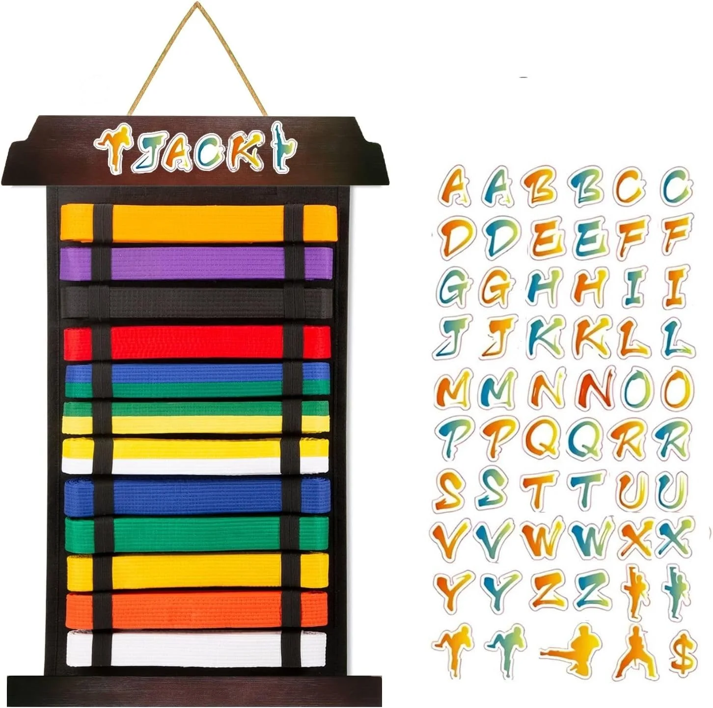 نگهدارنده کمربند کاراته - مناسب برای 12 کمربند، نگهدارنده کمربند تکواندو و BJJ برای هنرهای رزمی، بدون نیاز به مونتاژ، نگهدارنده قابل تنظیم کمربند کاراته برای نوجوانان و بزرگسالان (گردویی)