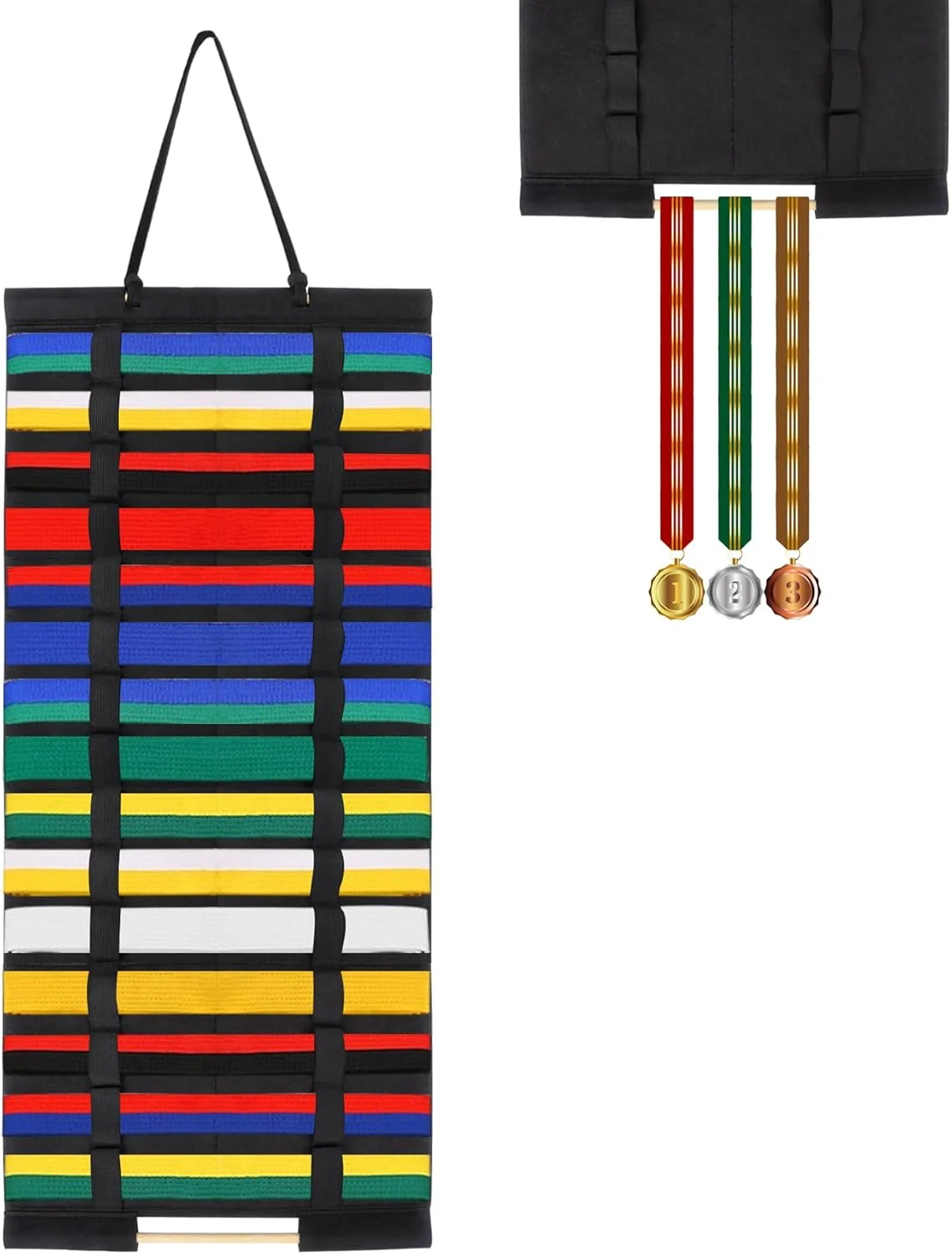 نگهدارنده کمربند کاراته Klmnop با میله آویز مدال، آویز نمدی کمربند هنرهای رزمی، نمایشگر کمربند تکواندو برای هنرجویان هنرهای رزمی