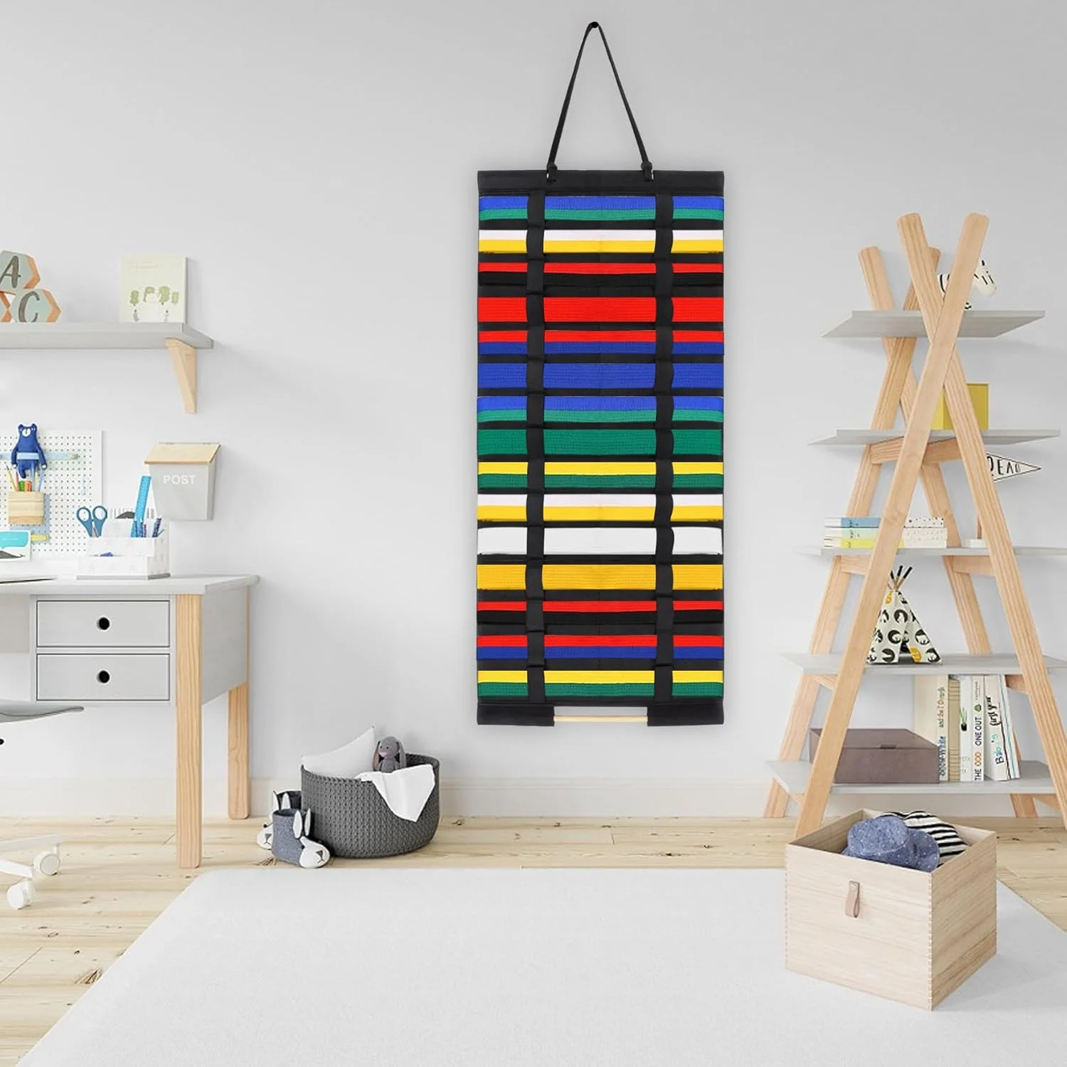 نگهدارنده کمربند کاراته Klmnop با میله آویز مدال، آویز نمدی کمربند هنرهای رزمی، نمایشگر کمربند تکواندو برای هنرجویان هنرهای رزمی