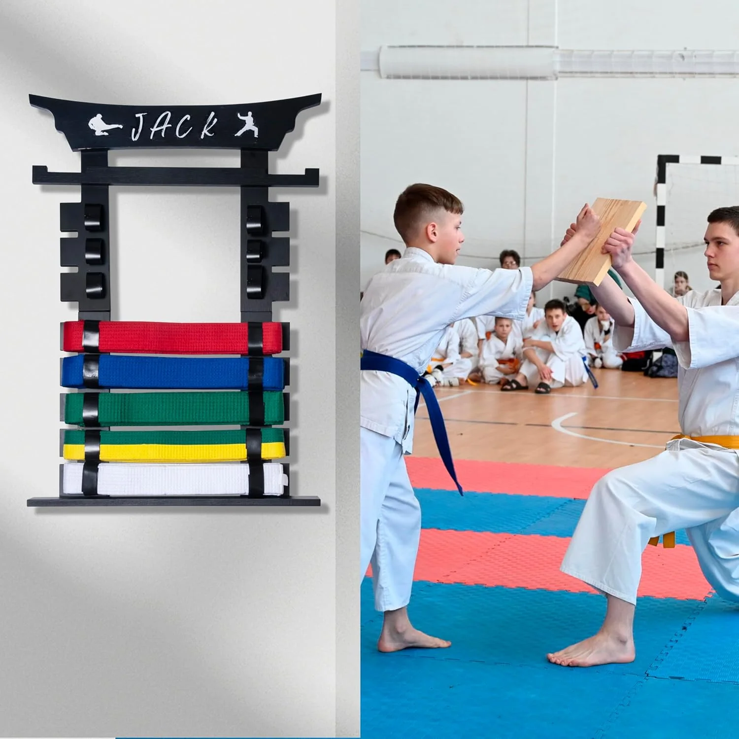 نگهدارنده کمربند و مدال هنرهای رزمی دیواری به همراه استیکر