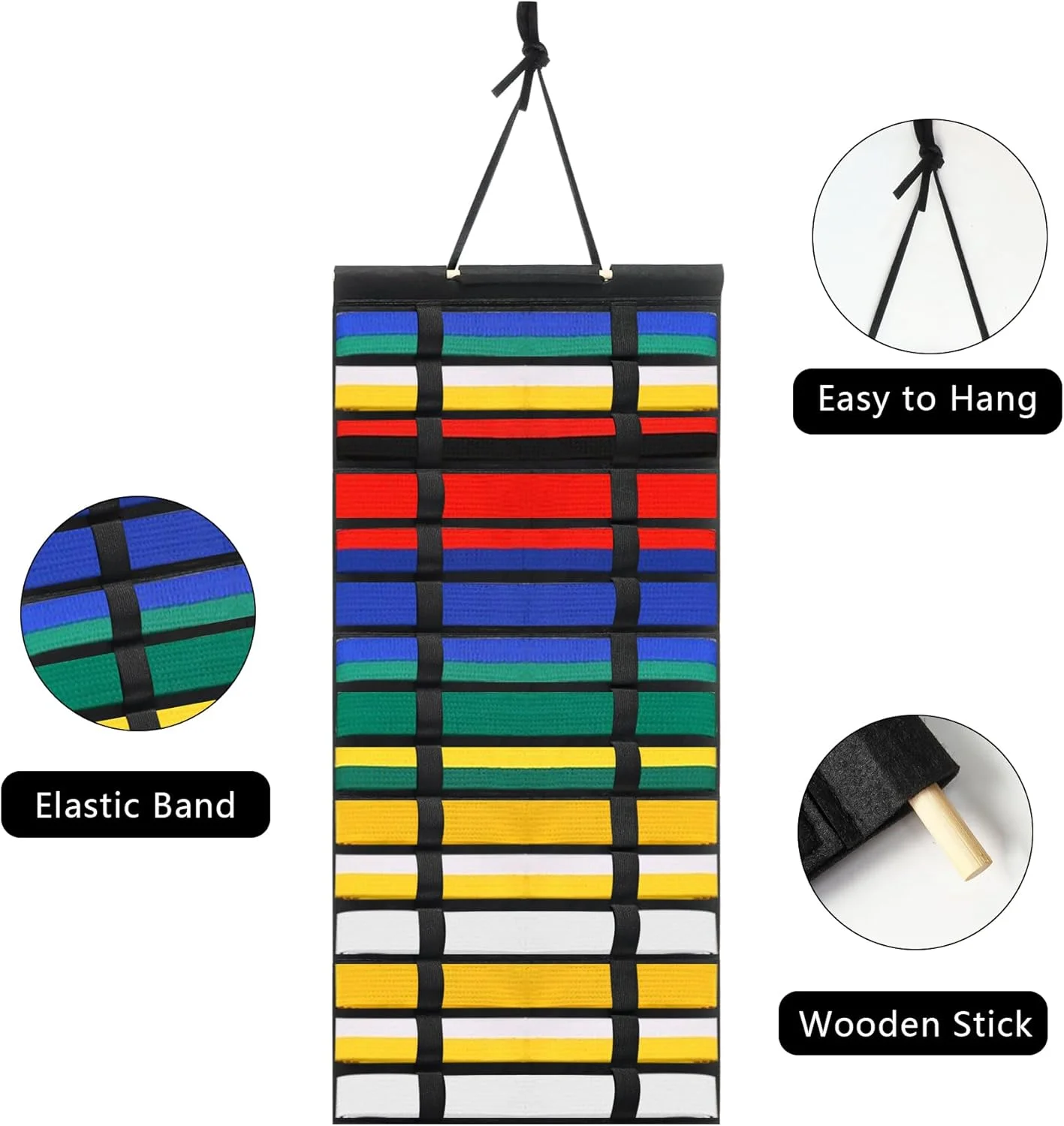 نگهدارنده کمربند کاراته Klmnop با ظرفیت 15 کمربند، نمایشگر کمربند هنرهای رزمی از جنس نمد، مناسب برای هنرجویان هنرهای رزمی