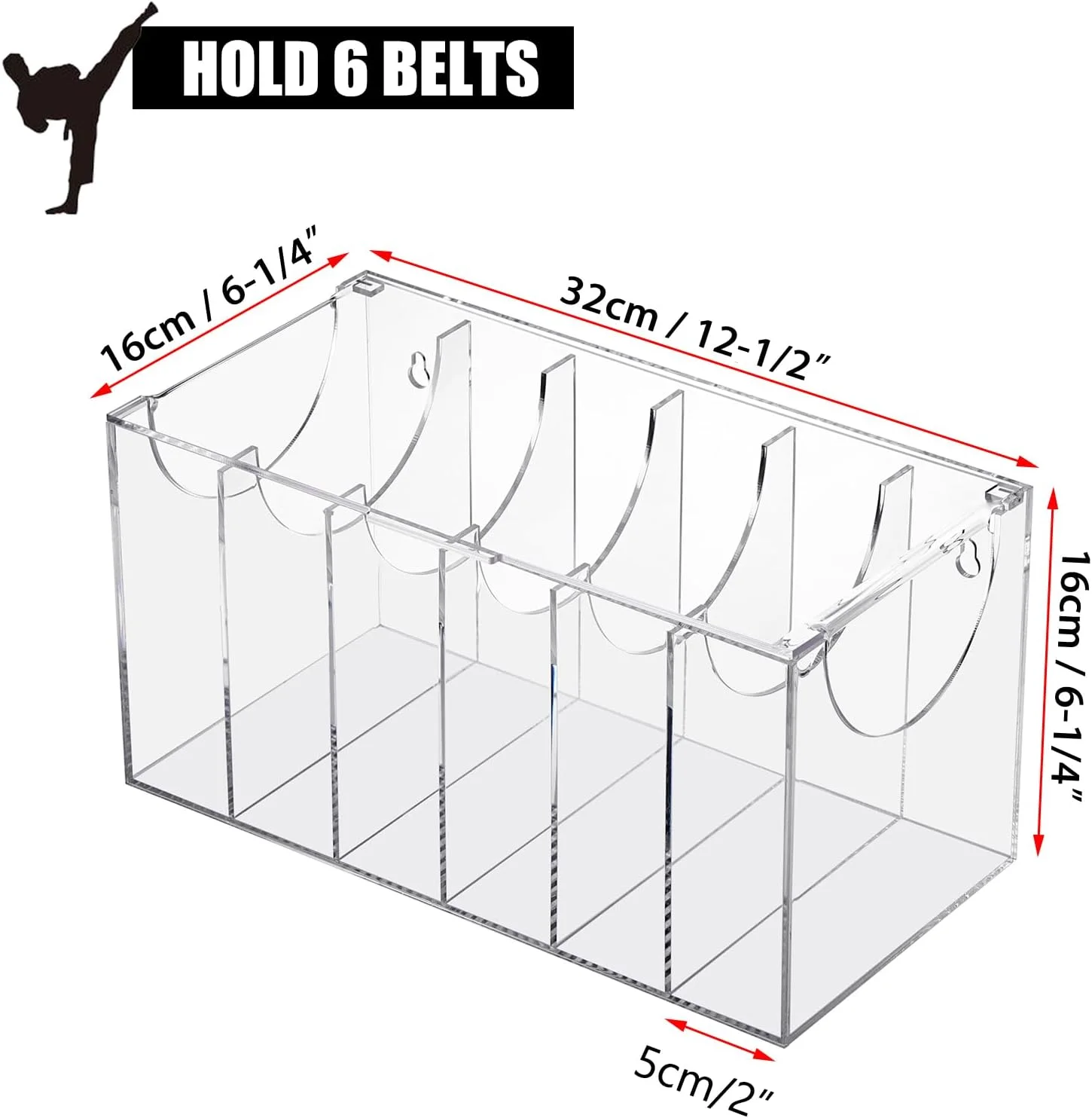 محفظه نمایش کمربند هنرهای رزمی آکریلیک شفاف JUXYES برای 6 کمربند، نگهدارنده قابل حمل کمربند کاراته با پوشش ضد گرد و غبار، جعبه سازمان دهنده کمربند تکواندو شفاف برای هنرجویان هنرهای رزمی