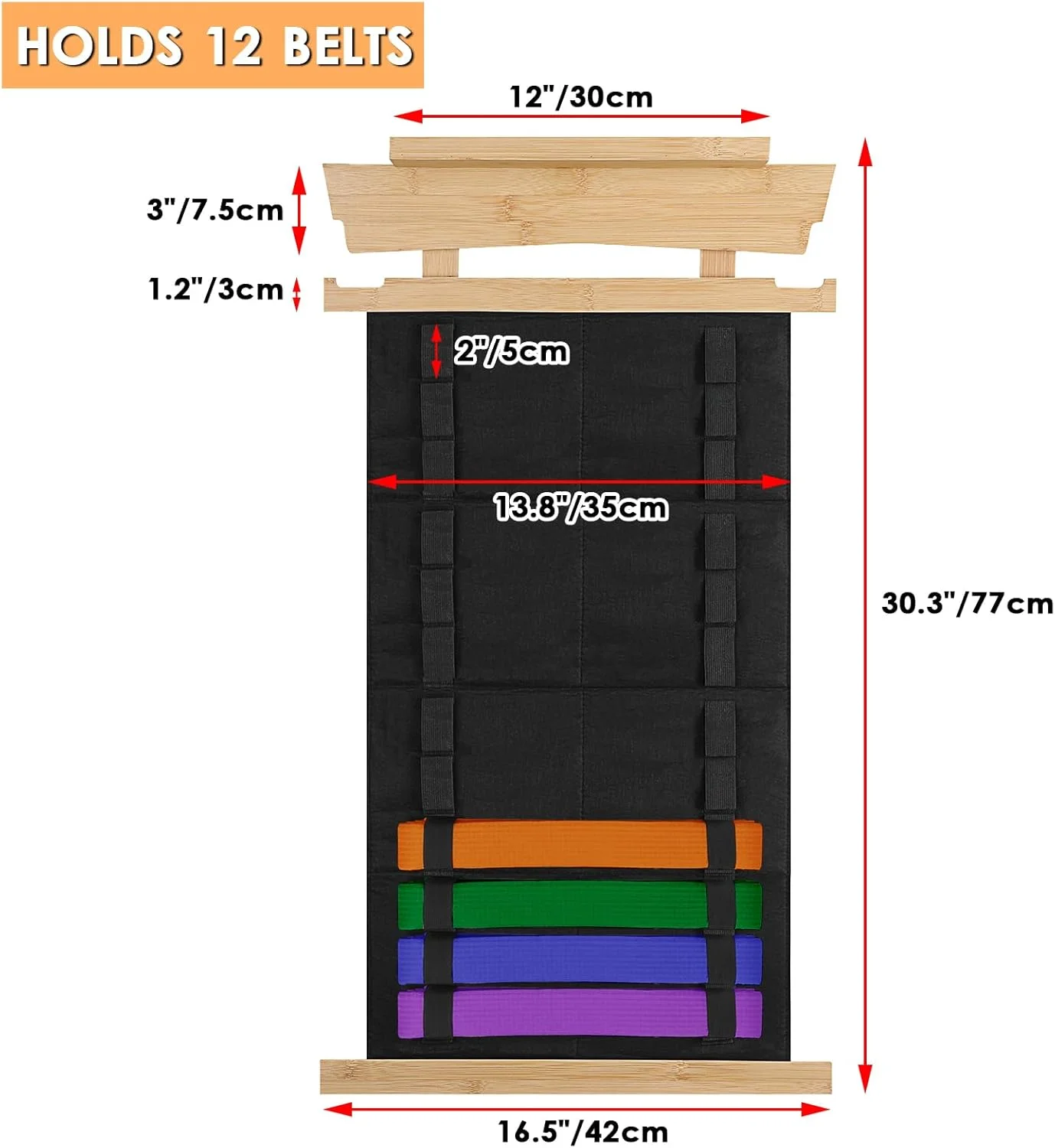 نگهدارنده کمربند هنرهای رزمی دیواری با قفسه نمایش مدال و جام، نگهدارنده کمربند بامبو کاراته، نگهدارنده کمربند تکواندو دیواری برای هنرجویان هنرهای رزمی