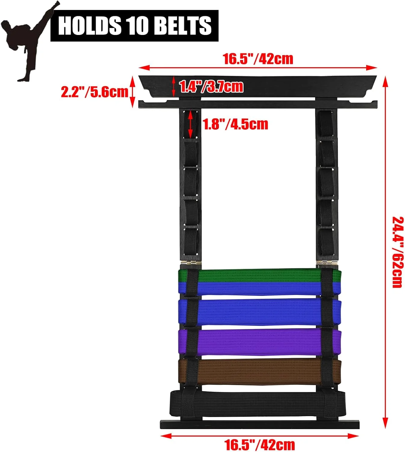 نگهدارنده کمربند هنرهای رزمی دیواری برای 10 کمربند با آویز مدال و استیکر، قفسه نمایش کمربند بامبو کاراته، نگهدارنده نمایش کمربند تکواندو برای هنرجویان هنرهای رزمی
