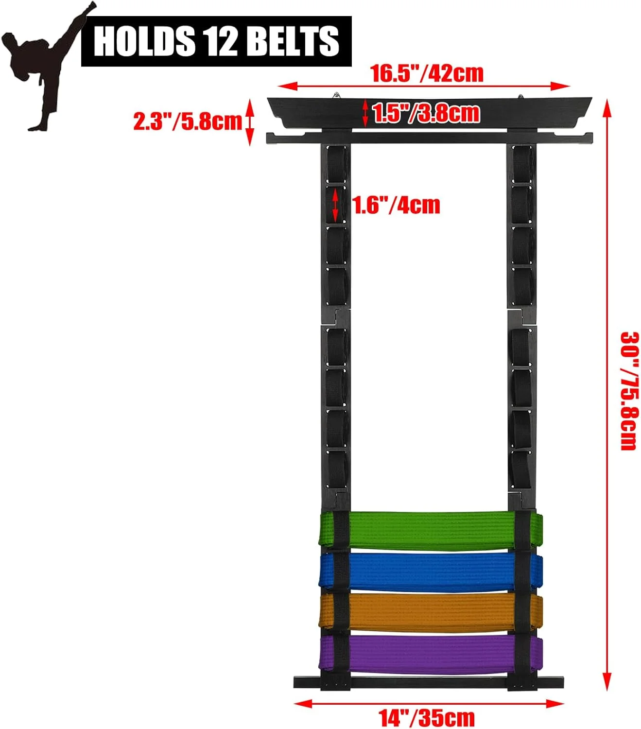 آویز دیواری کمربند هنرهای رزمی برای 8 تا 12 کمربند به همراه آویز مدال و استیکر، قفسه نگهدارنده کمربند بامبو کاراته، نگهدارنده کمربند تکواندو برای هنرجویان هنرهای رزمی