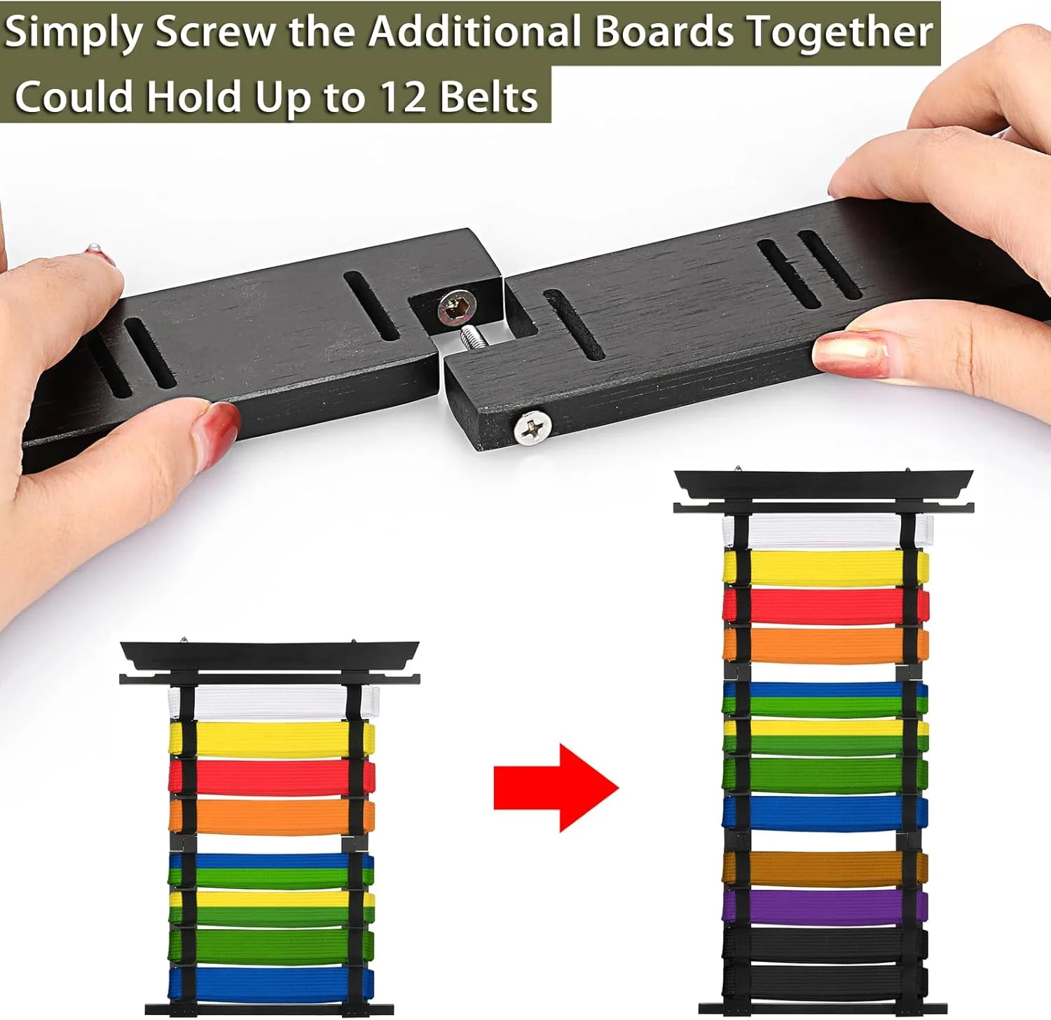 آویز دیواری کمربند هنرهای رزمی برای 8 تا 12 کمربند به همراه آویز مدال و استیکر، قفسه نگهدارنده کمربند بامبو کاراته، نگهدارنده کمربند تکواندو برای هنرجویان هنرهای رزمی