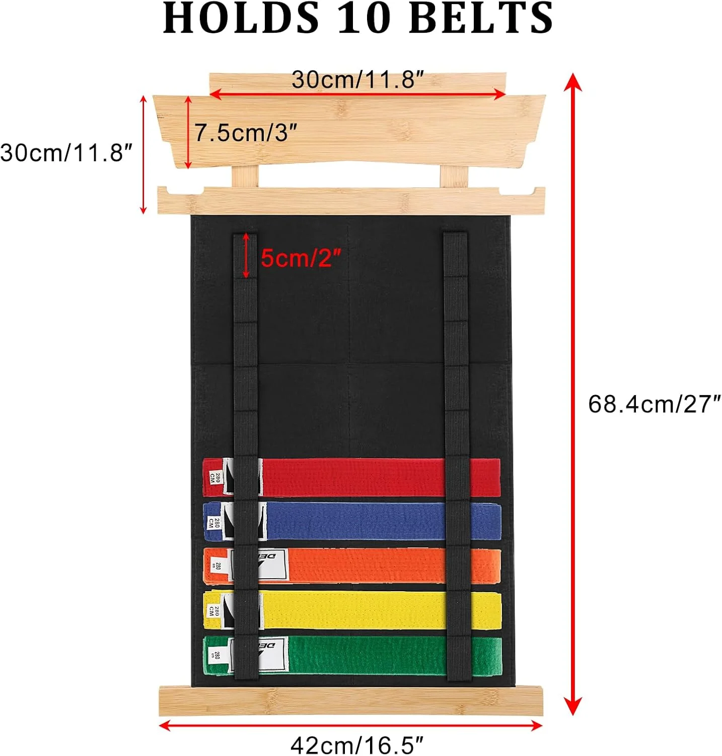 آویز دیواری نگهدارنده کمربند هنرهای رزمی برای 10 کمربند با آویز مدال، قفسه نمایش کمربند بامبو قابل حمل، نگهدارنده کمربند تکواندو نصب شده روی دیوار برای هنرجویان هنرهای رزمی