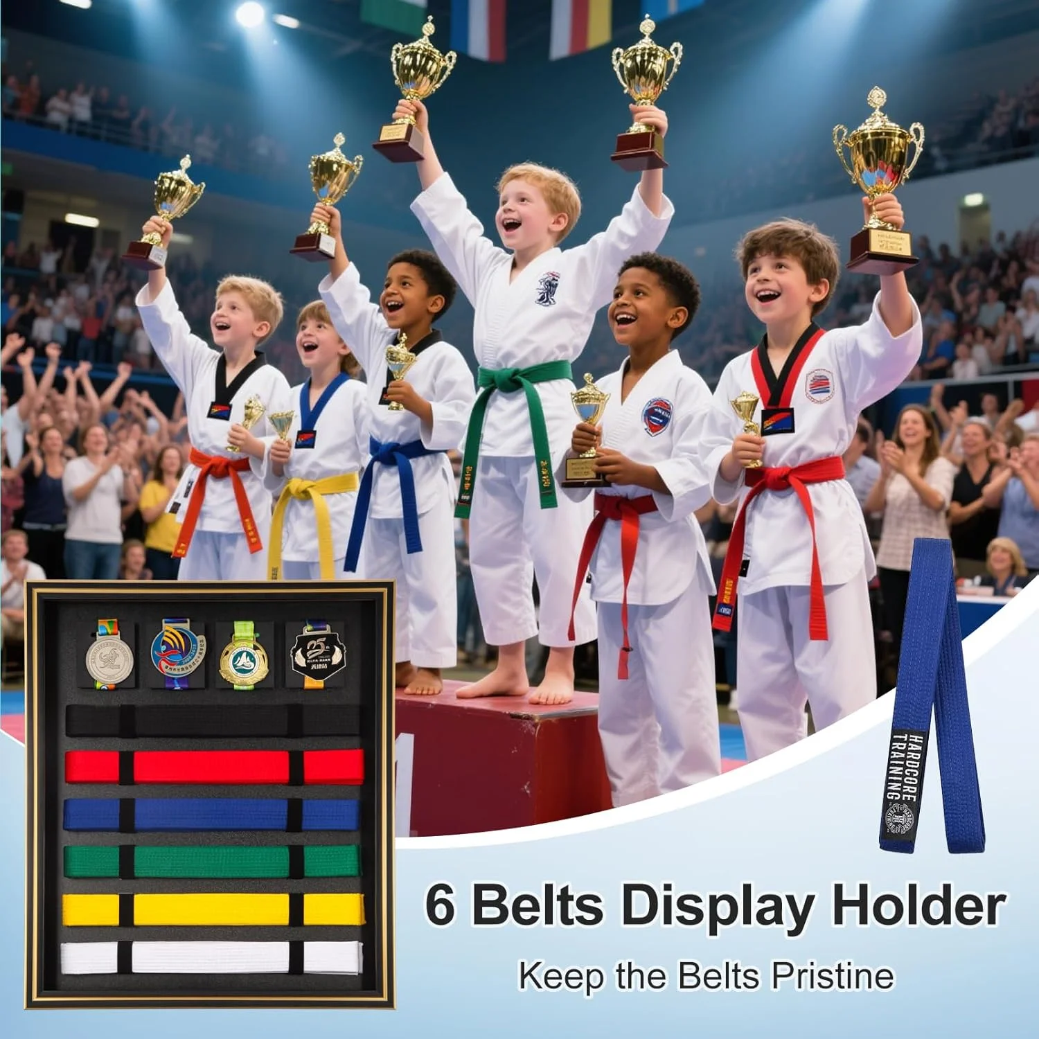استند نمایش کمربند تکواندو HAIZIMI - نگهدارنده کمربند هنرهای رزمی چوبی برای کاراته، تکواندو، BJJ - قابل نصب روی دیوار یا ایستاده - ایده آل برای کمربندهای رنگی و مشکی