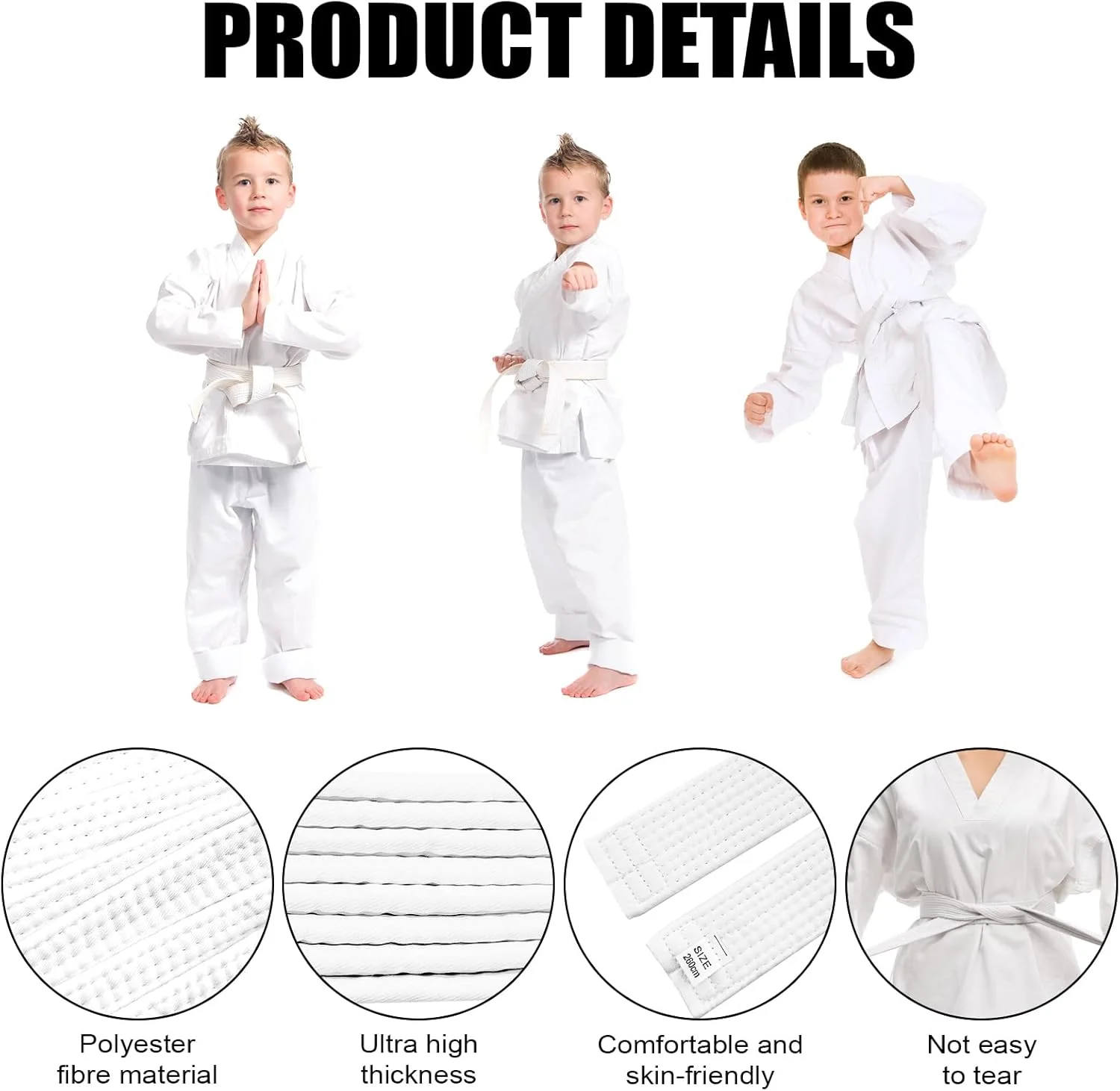 بسته 2 عددی کمربند جودو کاراته، کمربند جودو پلی استر سفید 2.6 متری، کمربند هنرهای رزمی، کمربند تکواندو 4 سانتی متری برای دروس هنرهای رزمی تکواندو، تمرین