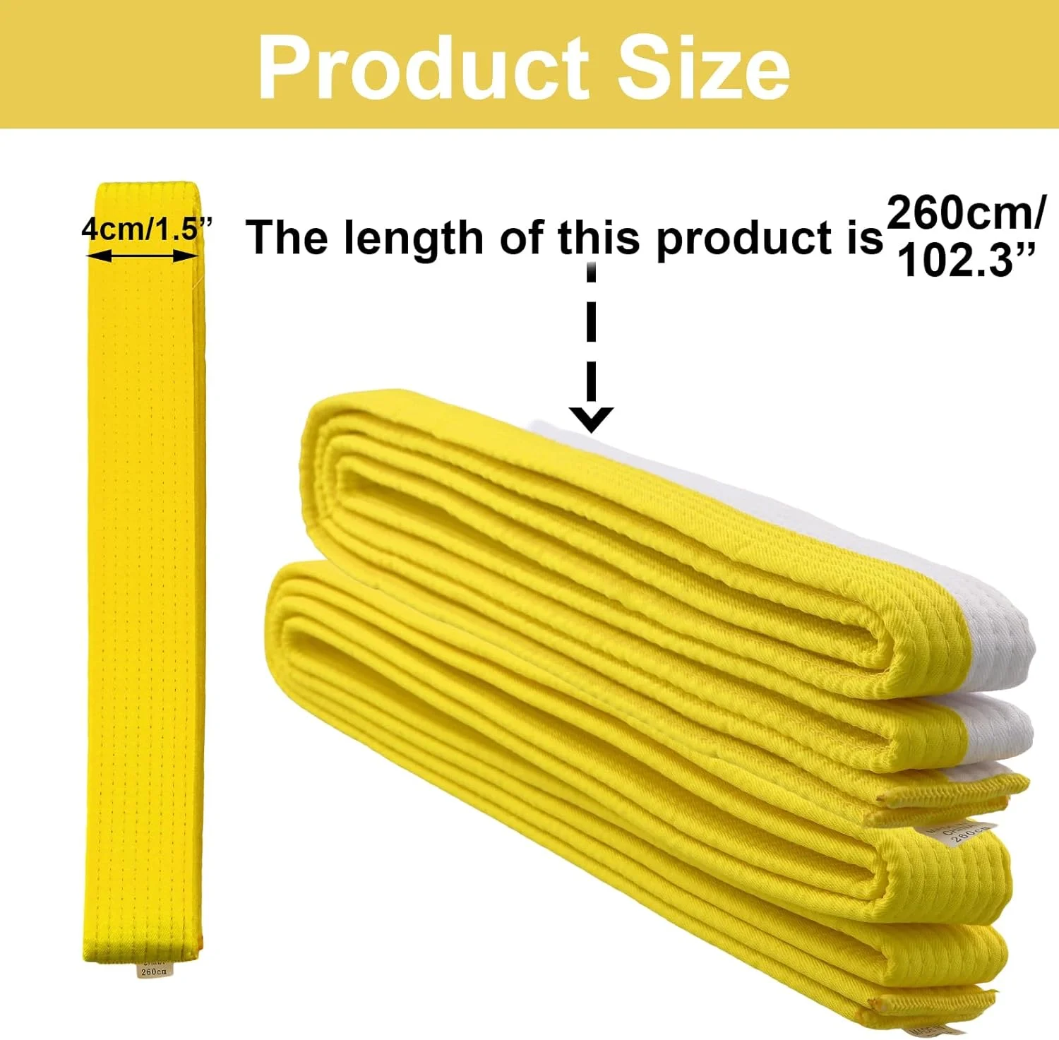بسته 2 عددی کمربند جودو کاراته، کمربند جودو، سفید زرد، کمربند تکواندو، زرد، کمربند هنرهای رزمی، کودکان، 260 سانتی متر، 4 سانتی متر عرض، کمربندهای پنبه ای کاراته جودو تکواندو هنرهای رزمی، کمربند بودو