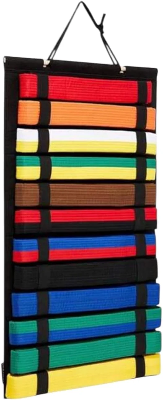 نگهدارنده کمربند هنرهای رزمی، ظرفیت 12 کمربند، آویز دیواری مشکی برای سازماندهی کمربند کاراته و تکواندو